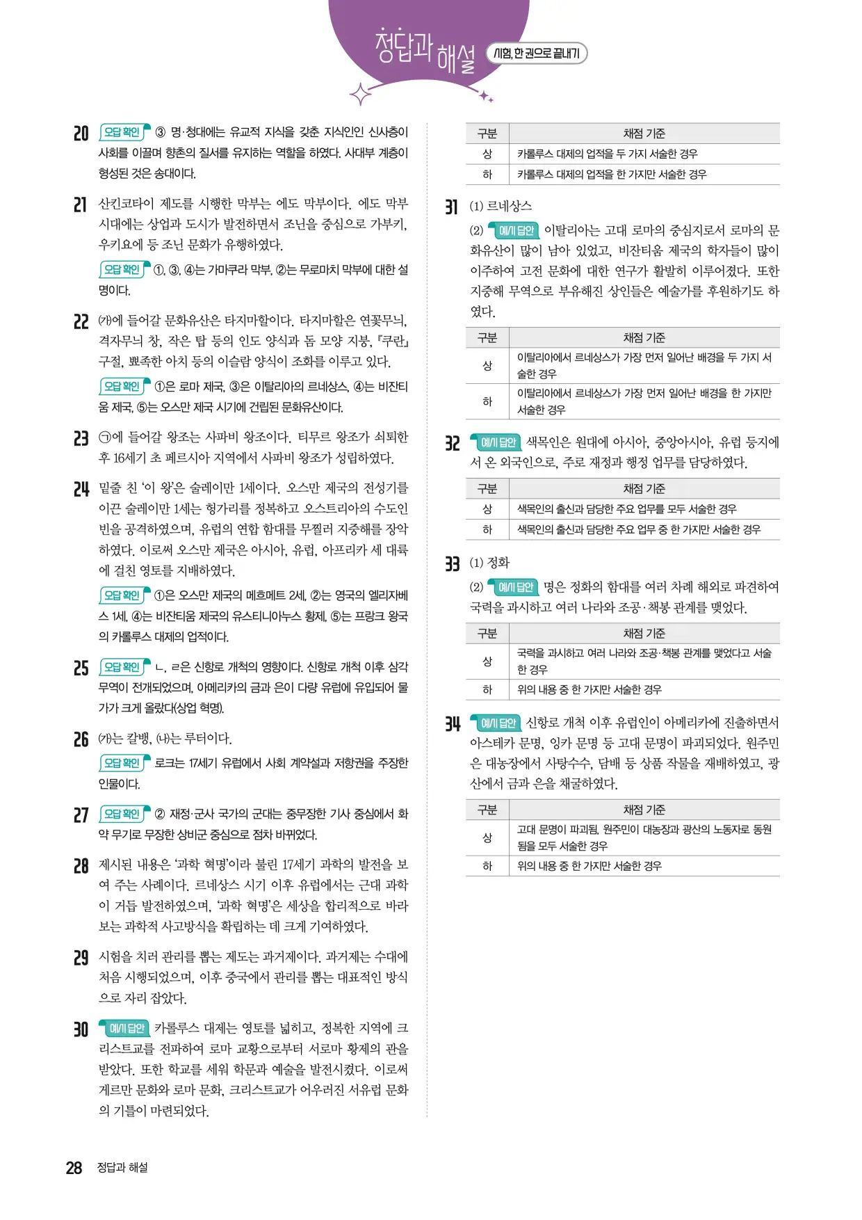 2025한끝중등역사1-1답지 28페이지