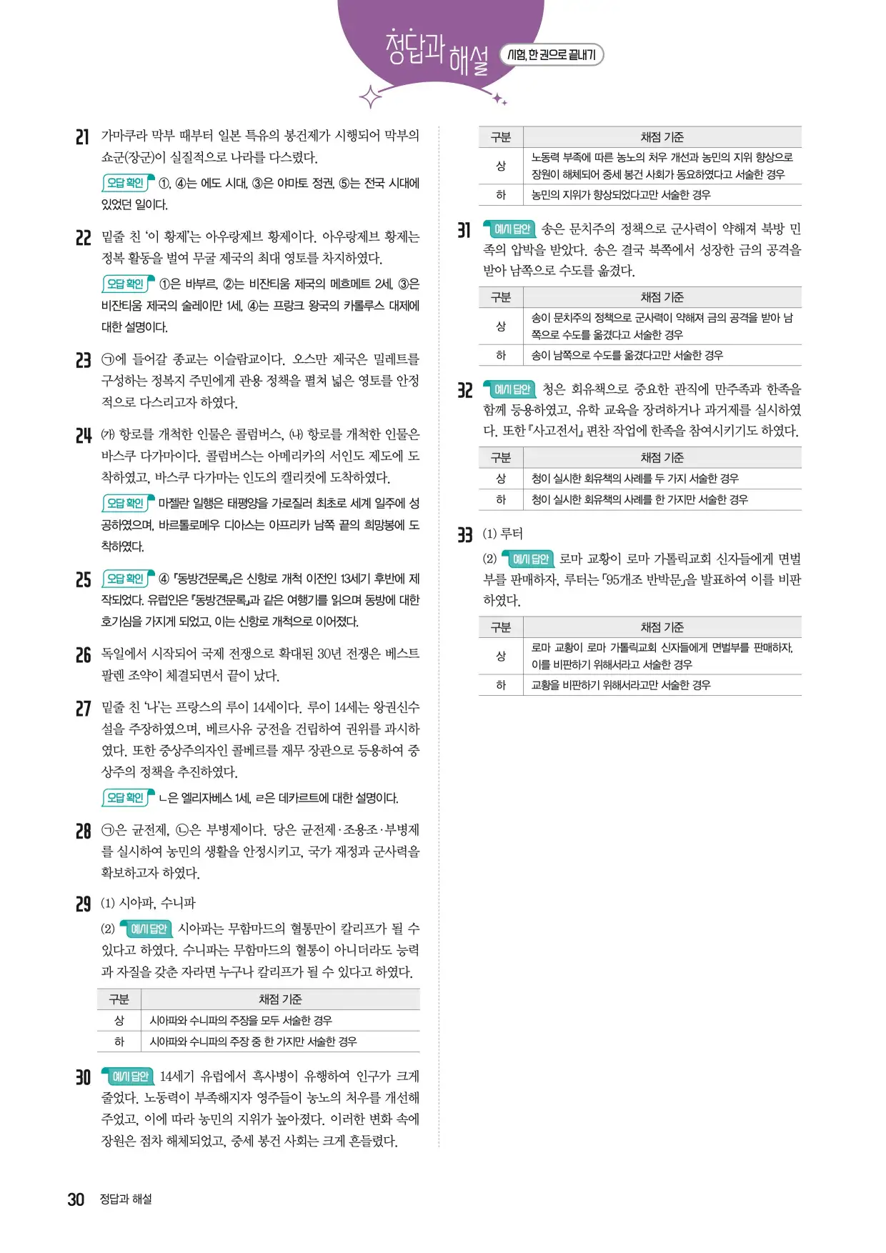 2025한끝중등역사1-1답지 30페이지