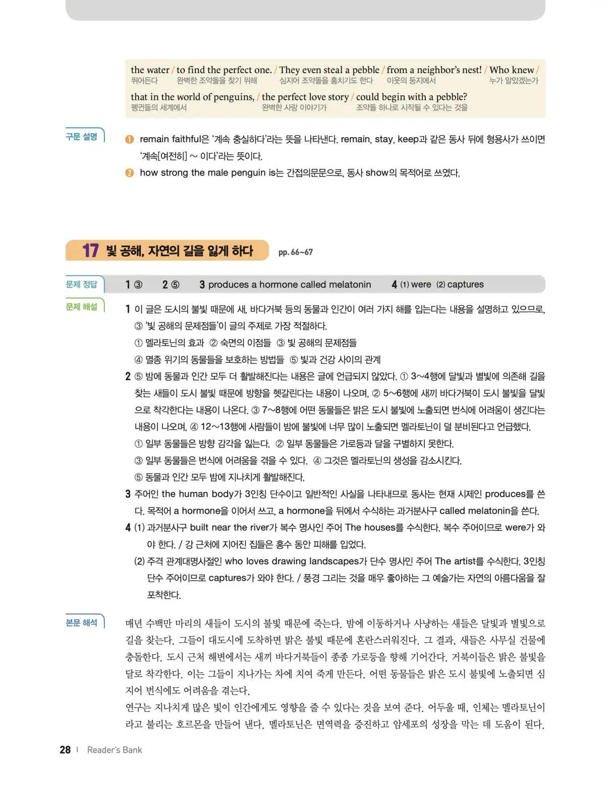 22개정 리더스뱅크 레벨7 답지 28페이지