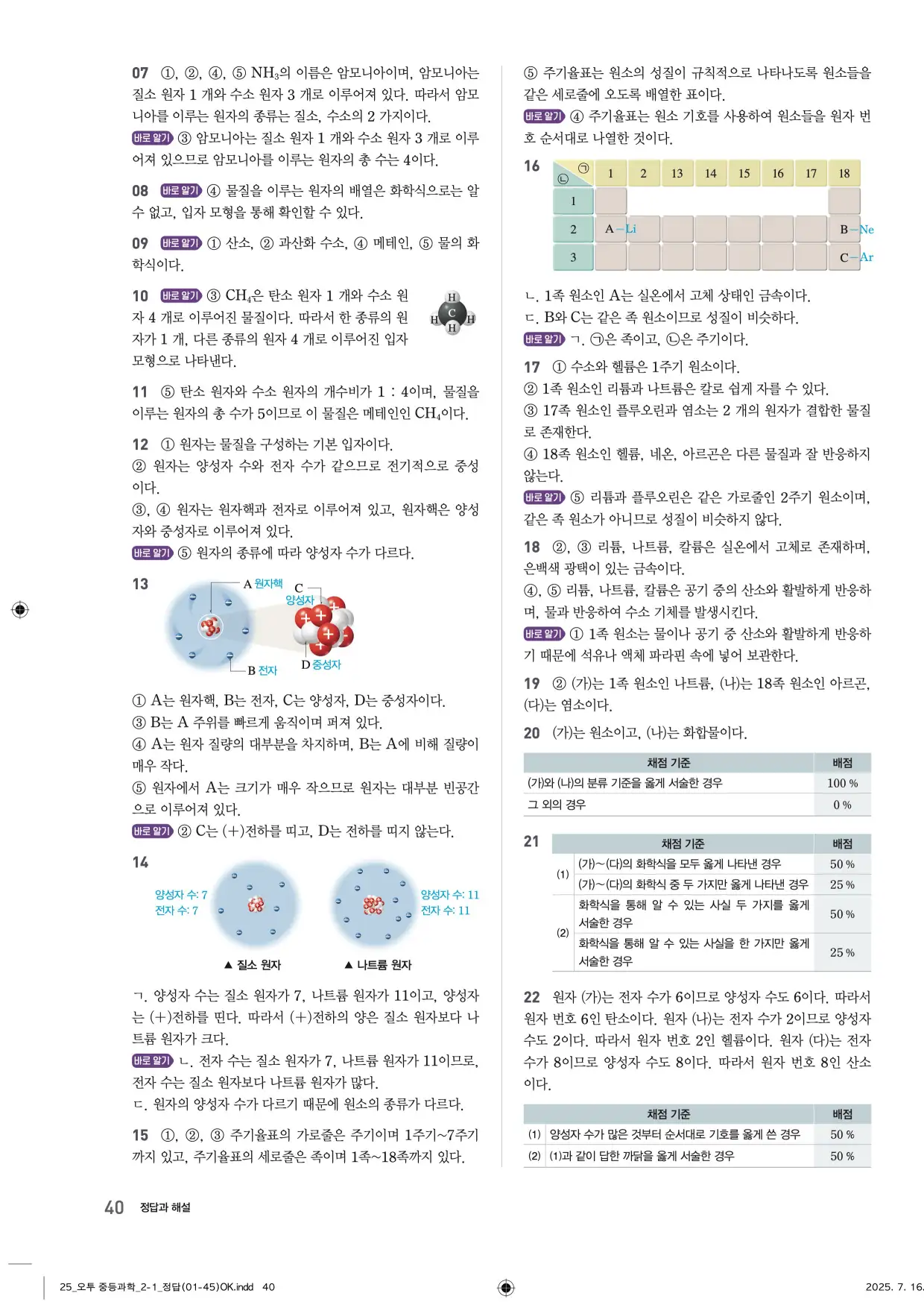 22개정오투과학2-1답지 40페이지