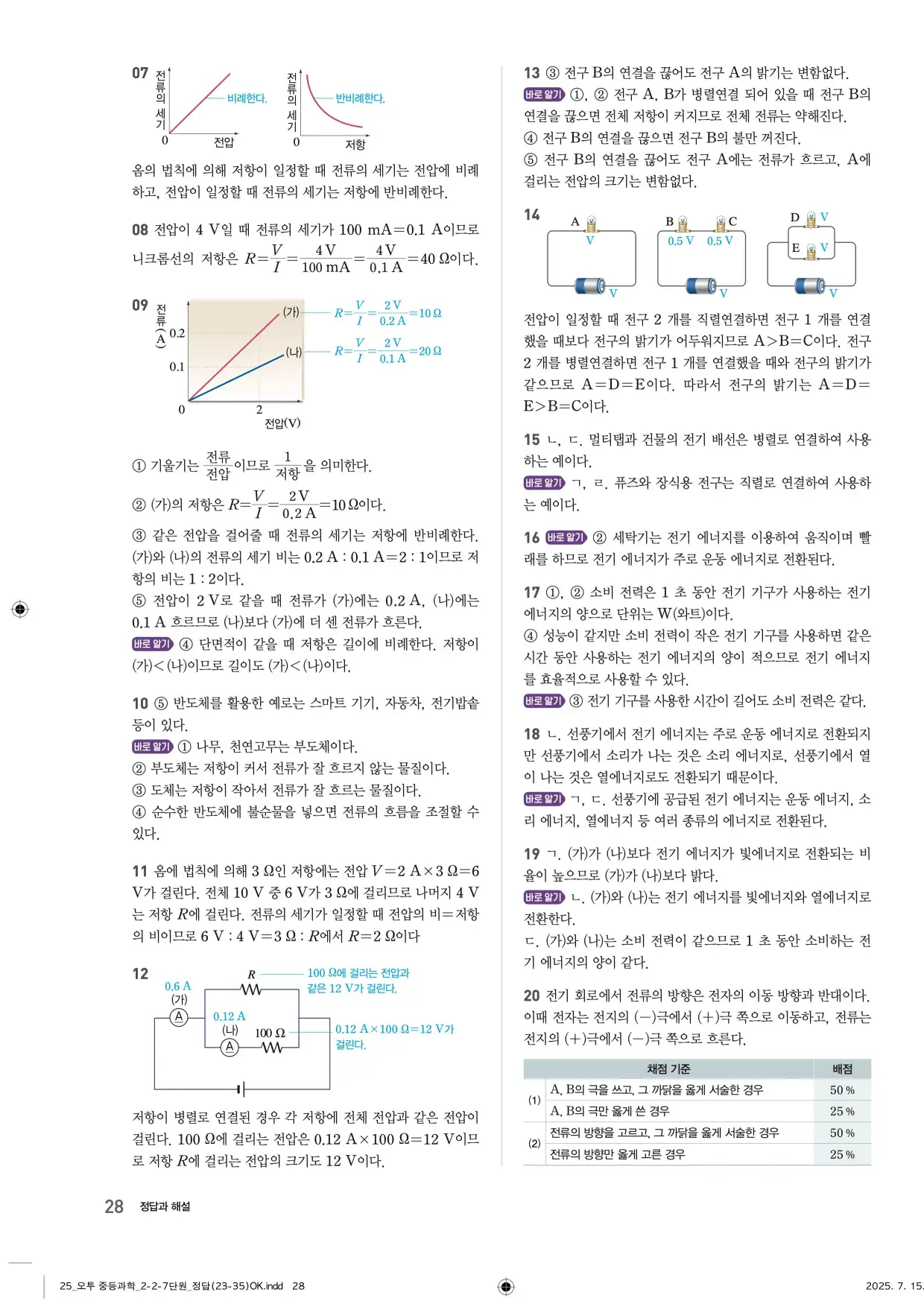 22개정오투과학2-2답지 28페이지