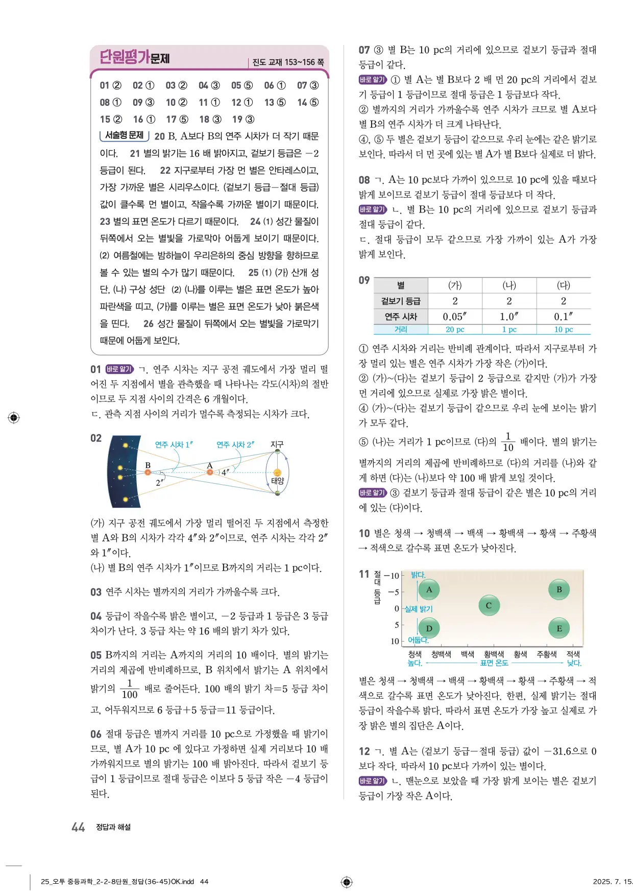 22개정오투과학2-2답지 44페이지