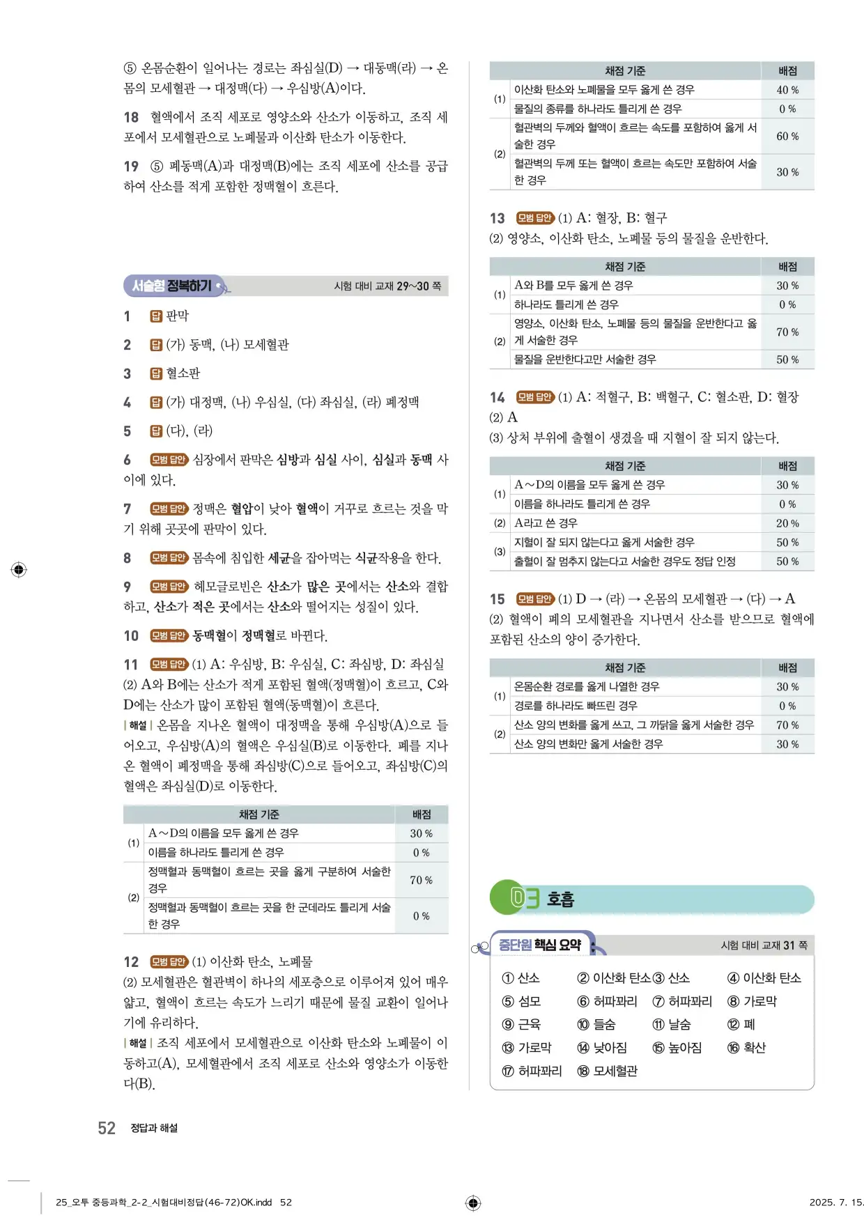 22개정오투과학2-2답지 52페이지
