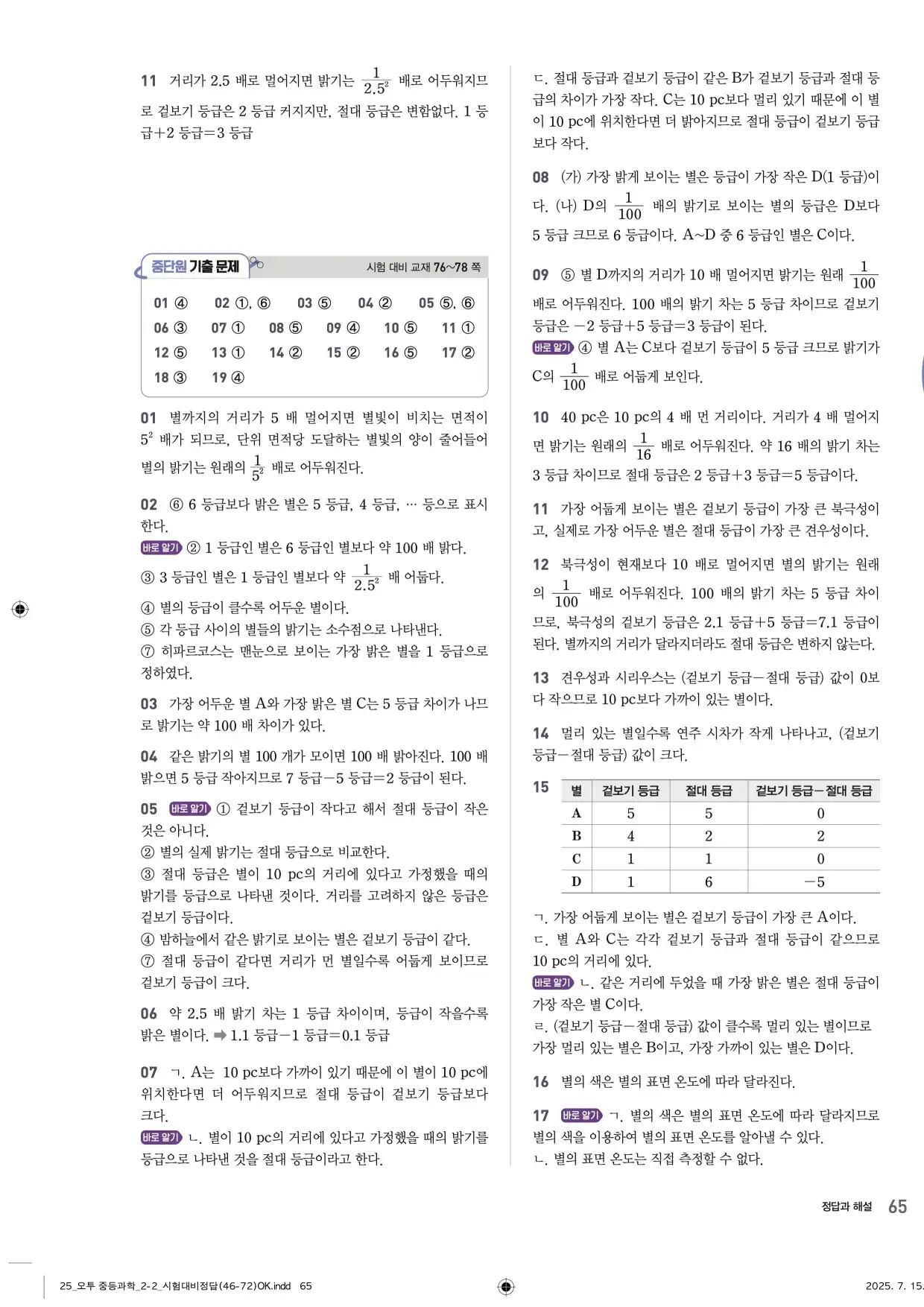 22개정오투과학2-2답지 65페이지