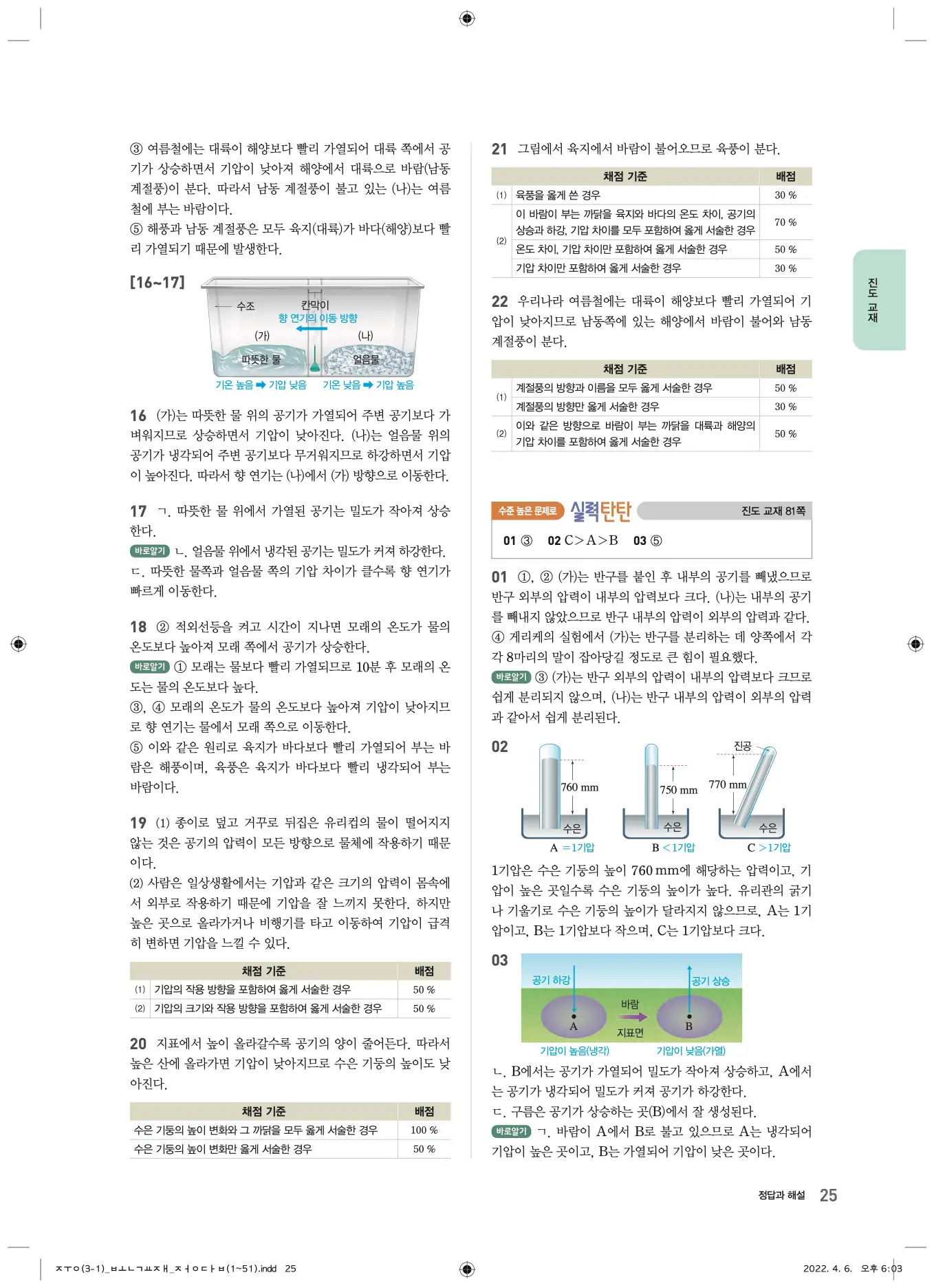 22개정오투과학3-1답지 25페이지