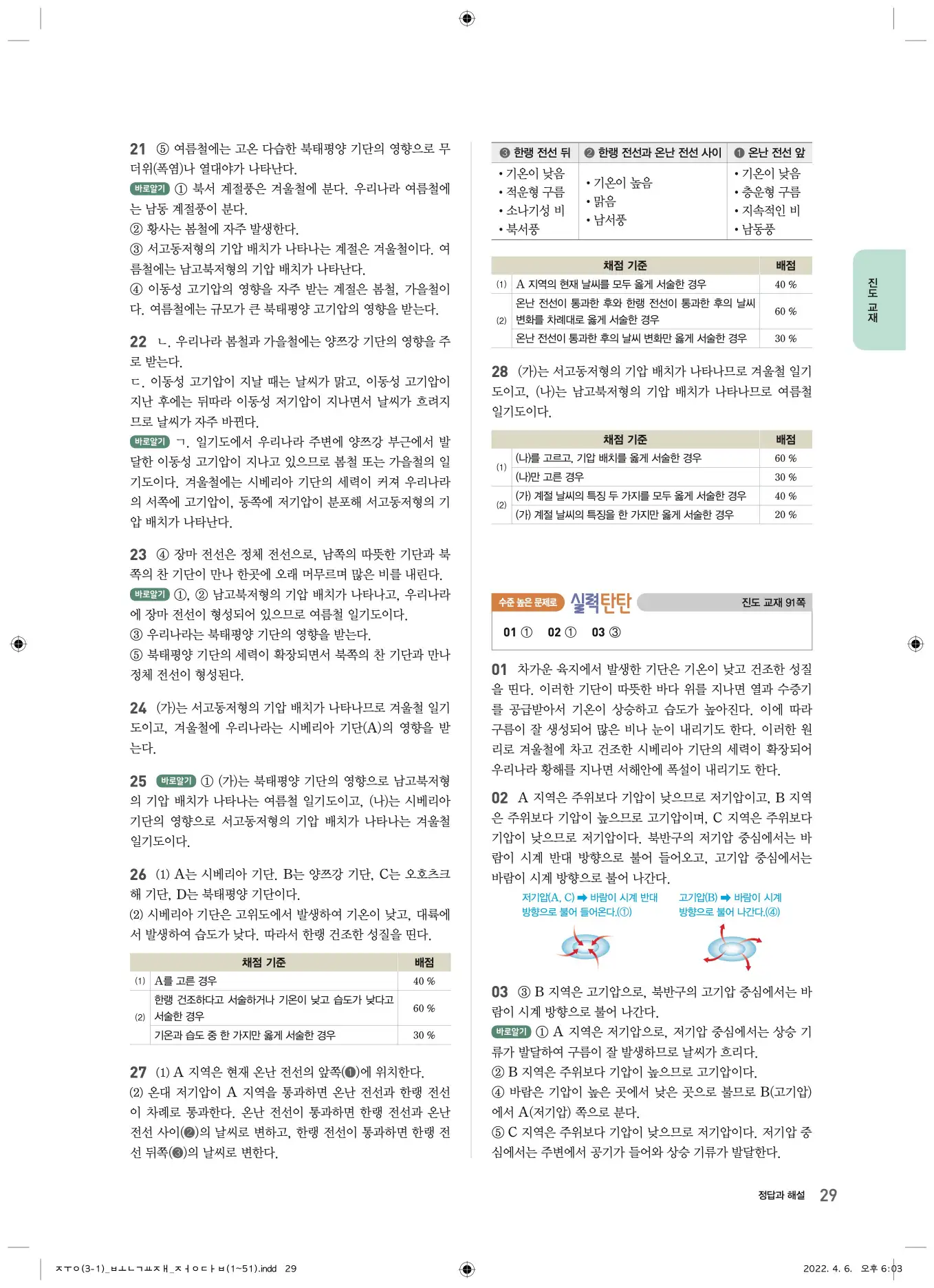 22개정오투과학3-1답지 29페이지