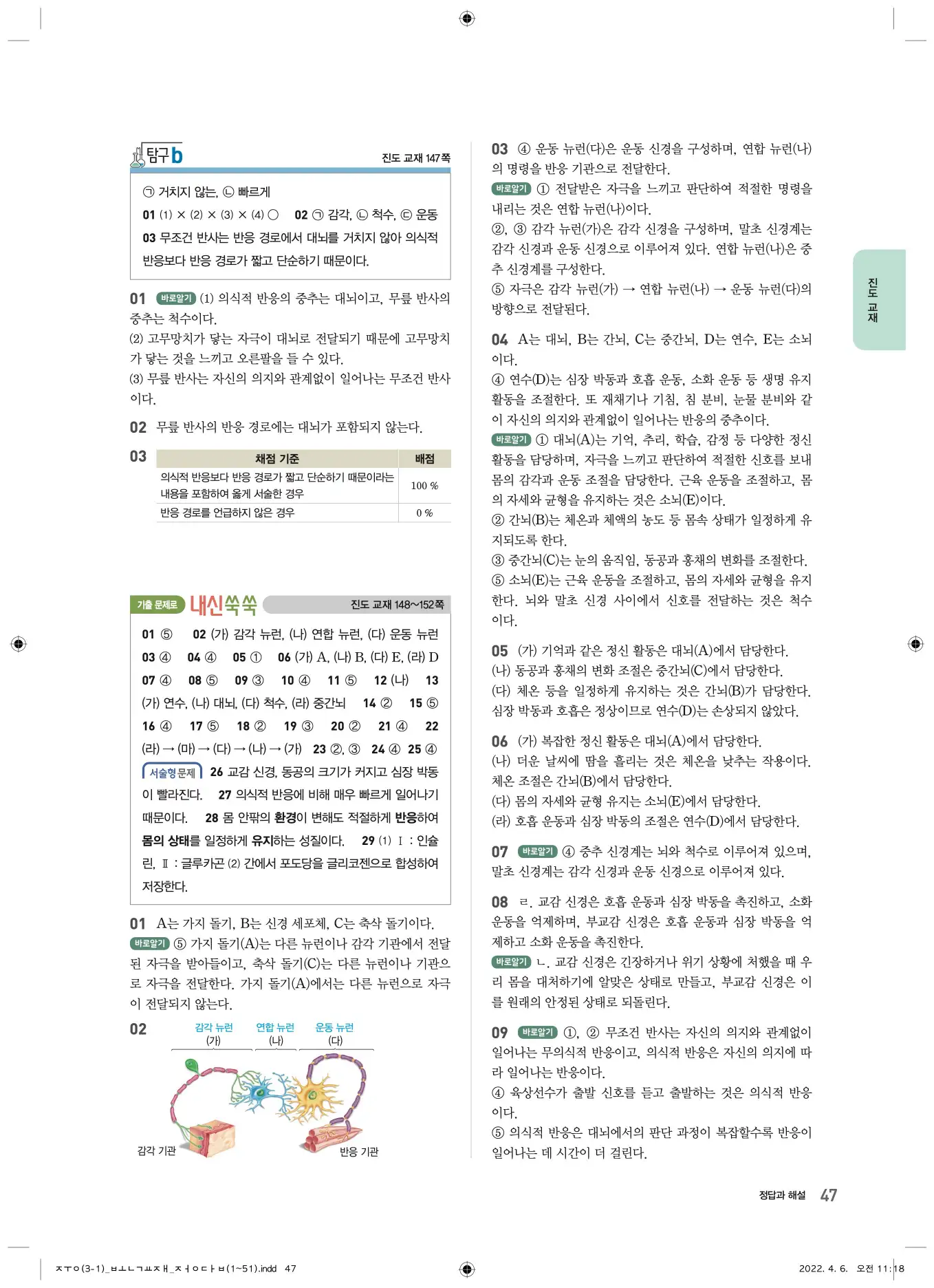 22개정오투과학3-1답지 47페이지