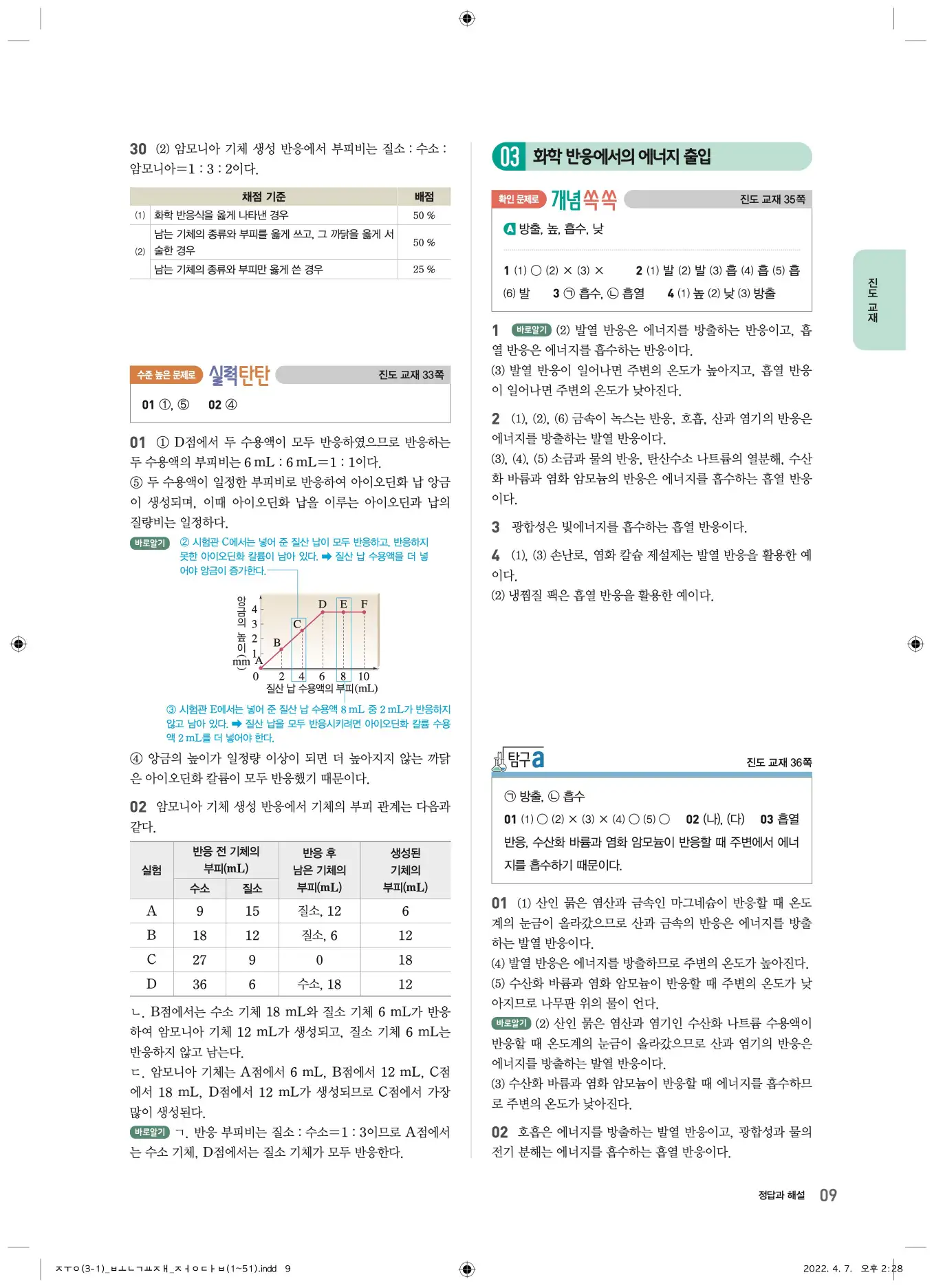 22개정오투과학3-1답지 9페이지