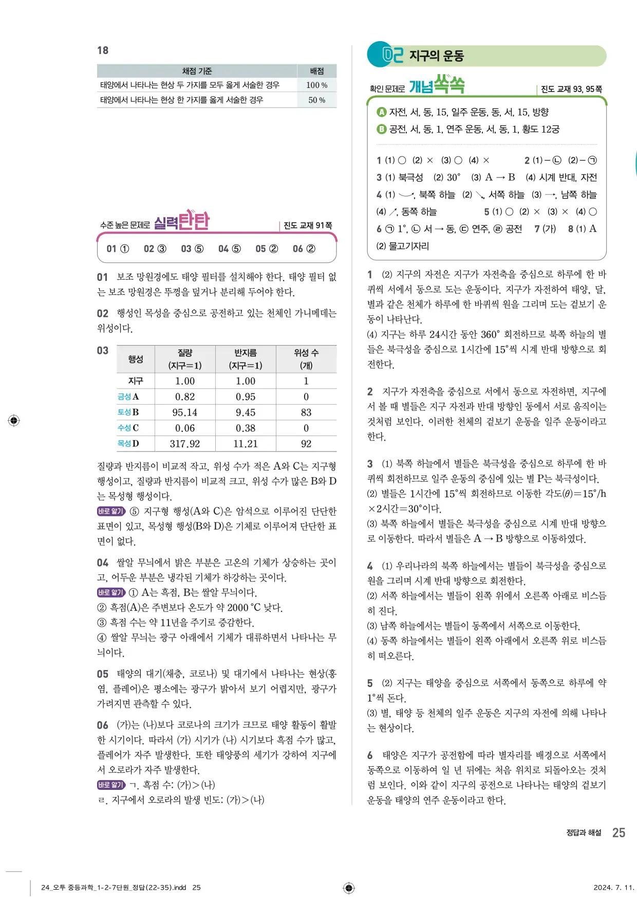 22개정오투과학1-2답지 25페이지