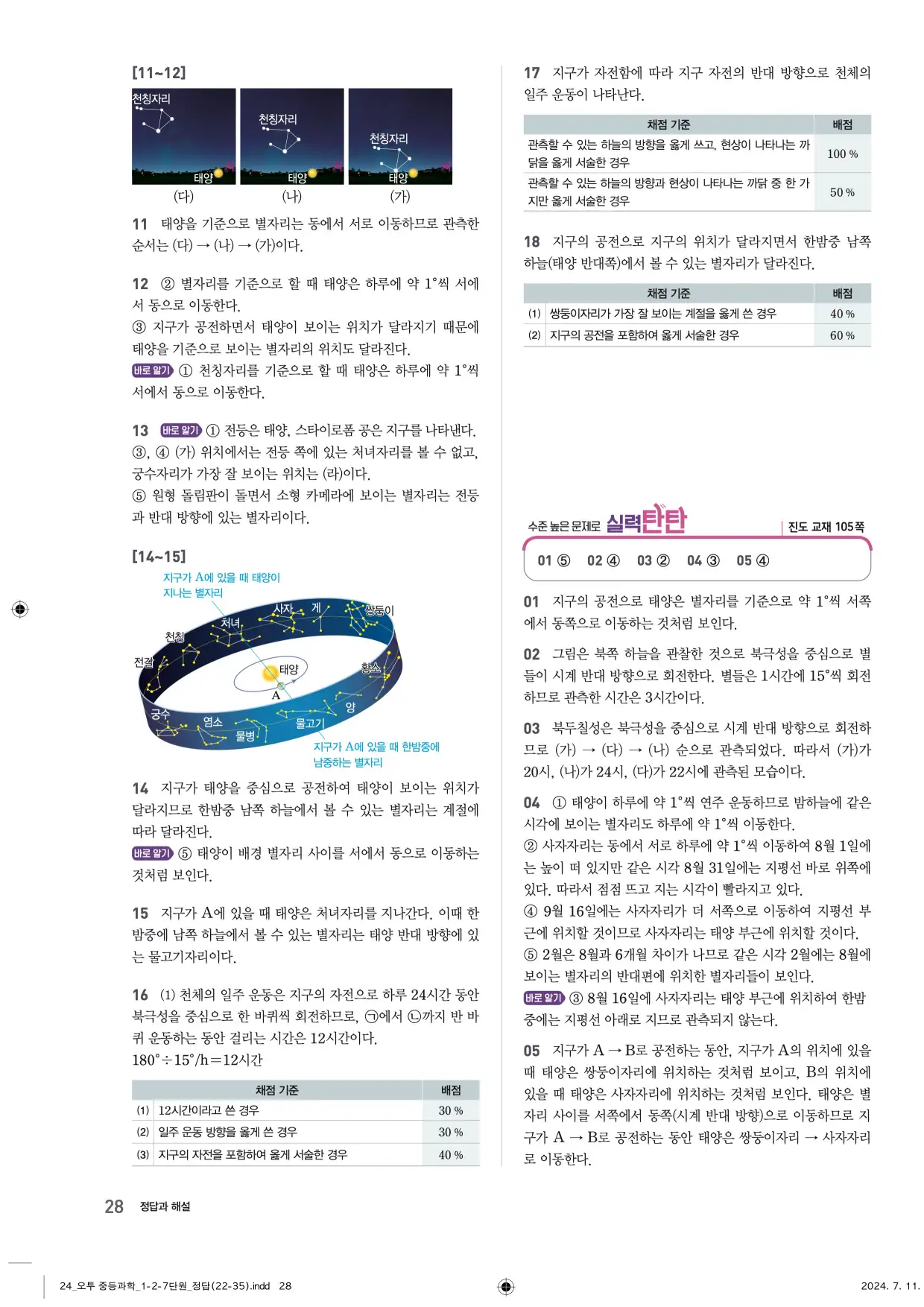 22개정오투과학1-2답지 28페이지