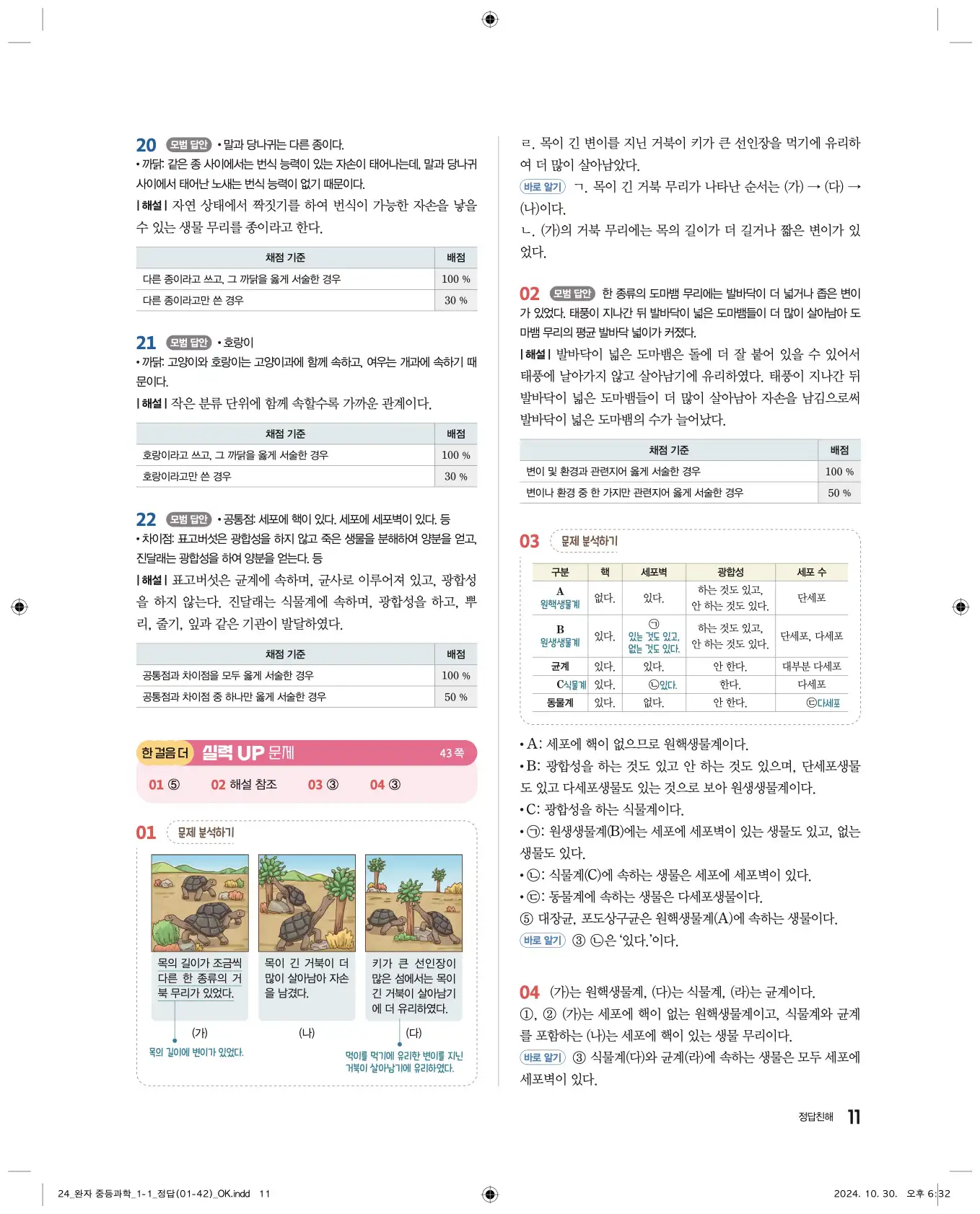 22개정완자중등과학1답지 11페이지