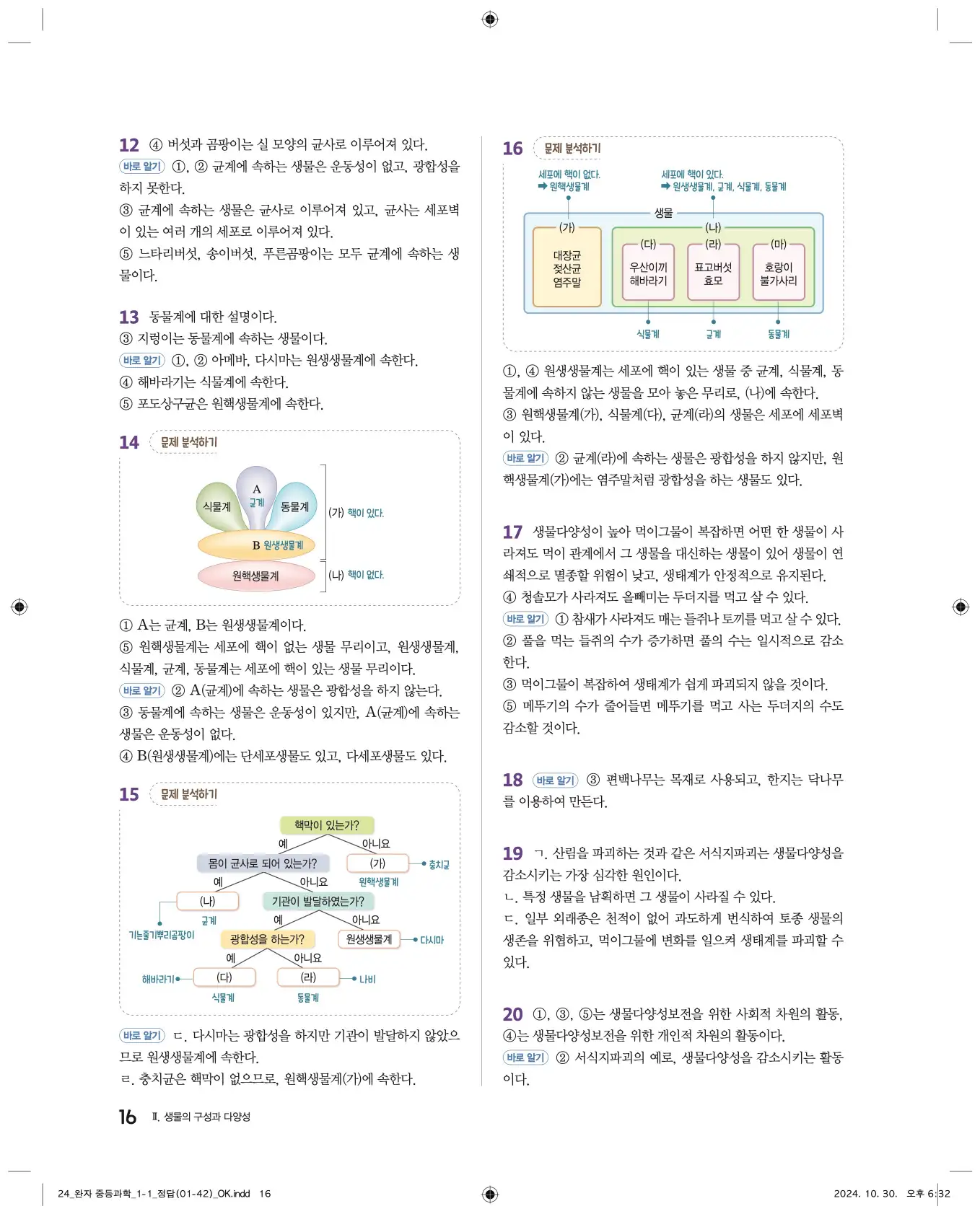 22개정완자중등과학1답지 16페이지
