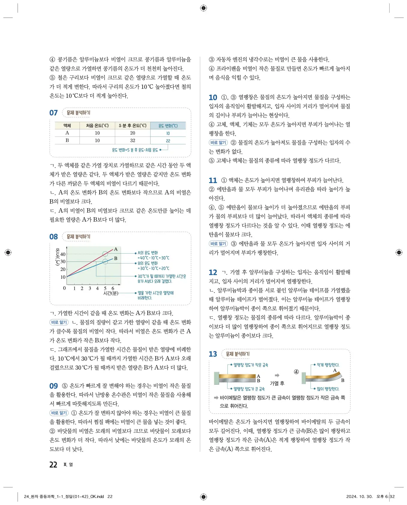22개정완자중등과학1답지 22페이지