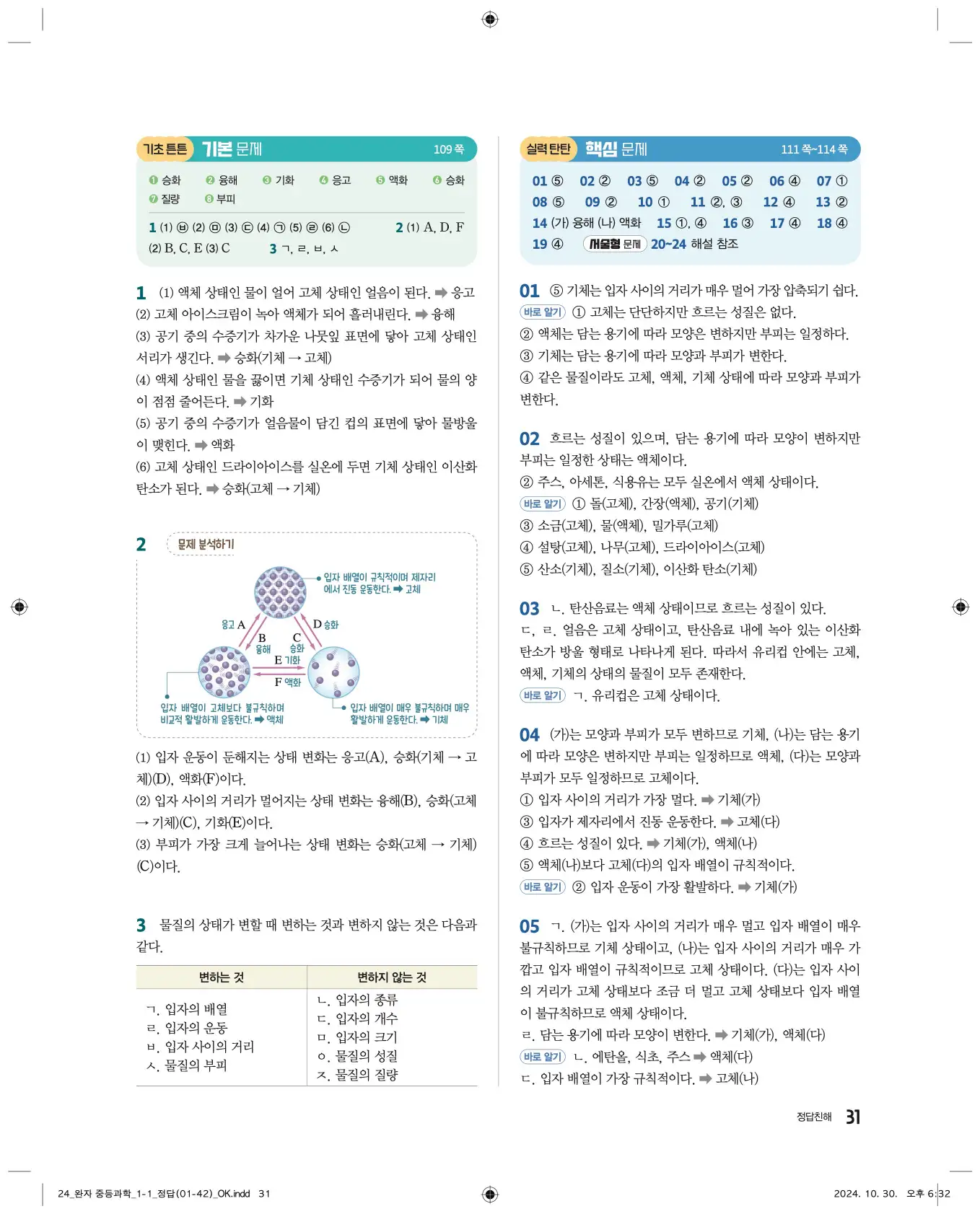 22개정완자중등과학1답지 31페이지