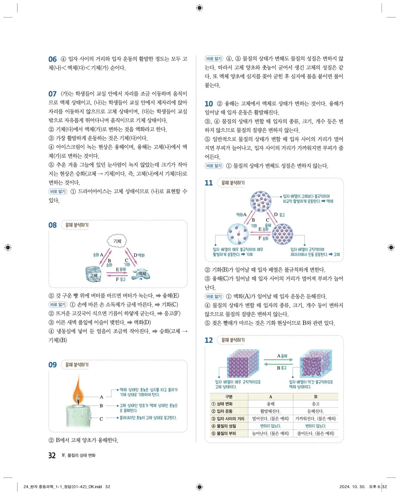 22개정완자중등과학1답지 32페이지