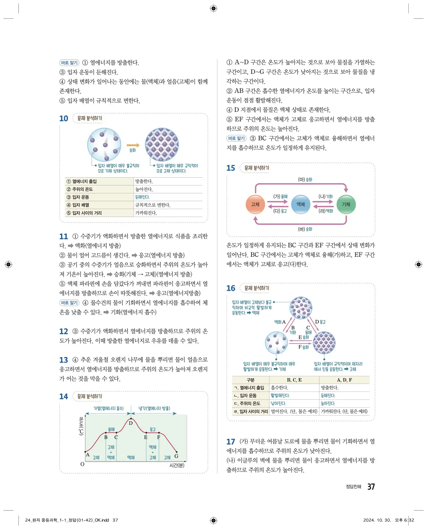 22개정완자중등과학1답지 37페이지