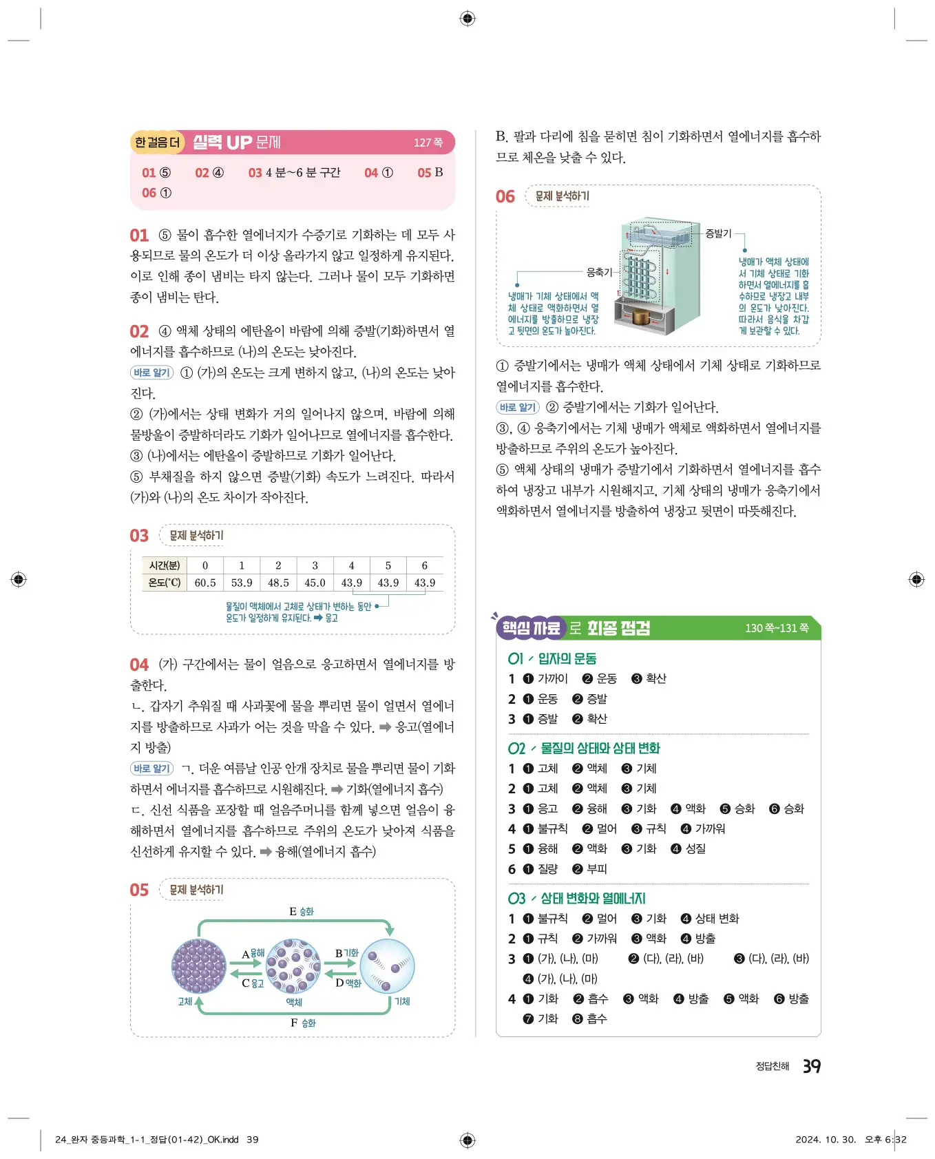 22개정완자중등과학1답지 39페이지