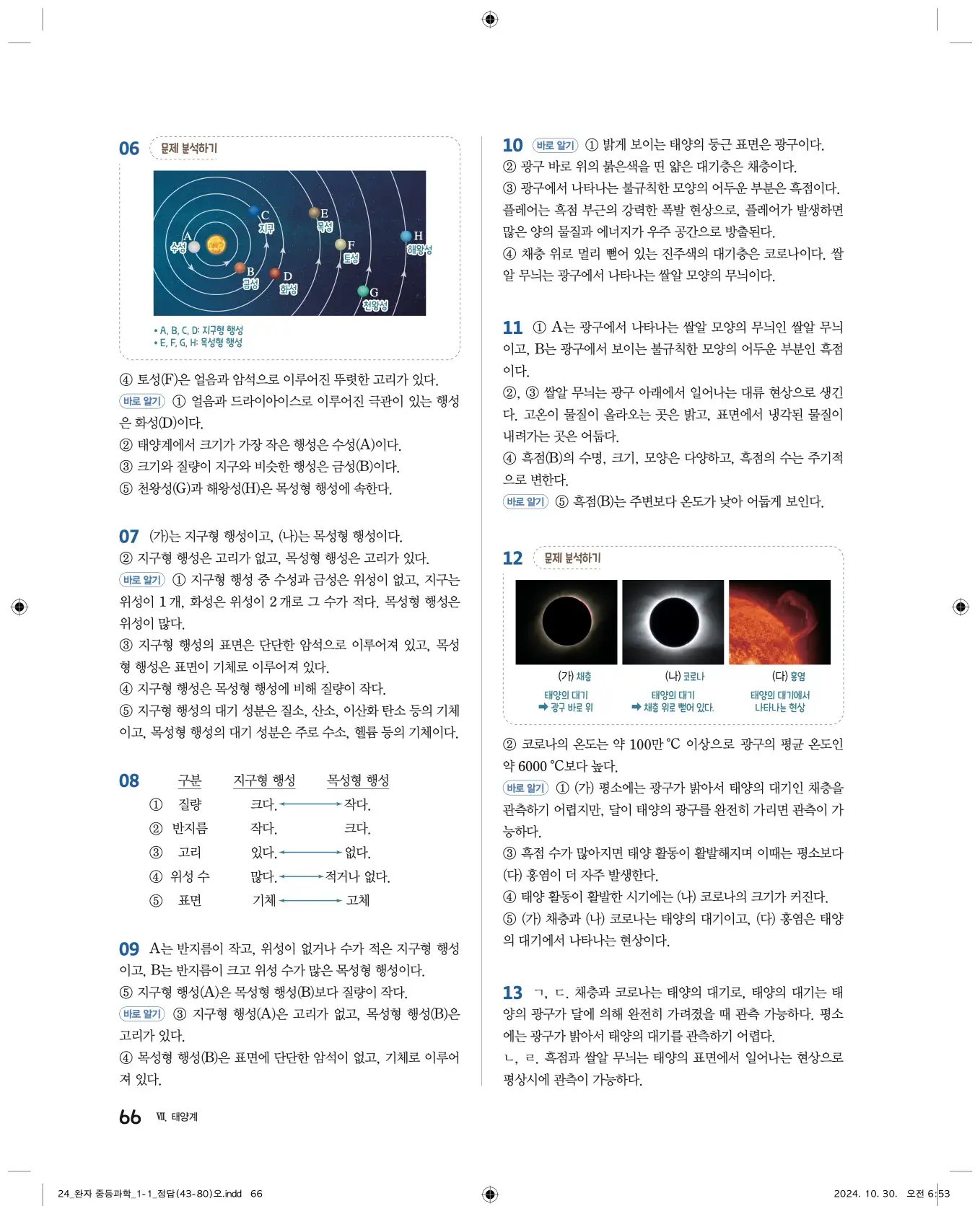 22개정완자중등과학1답지 66페이지