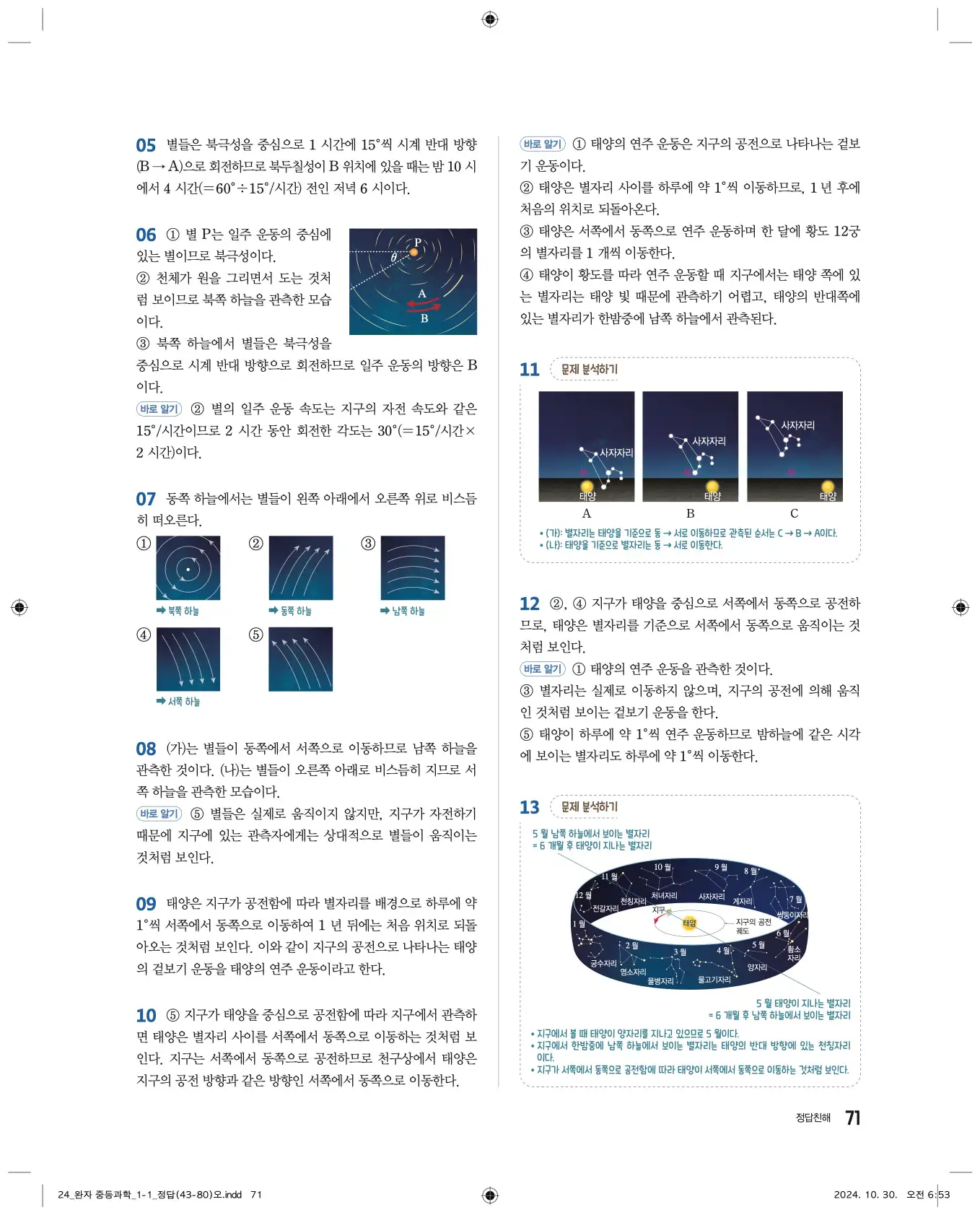 22개정완자중등과학1답지 71페이지