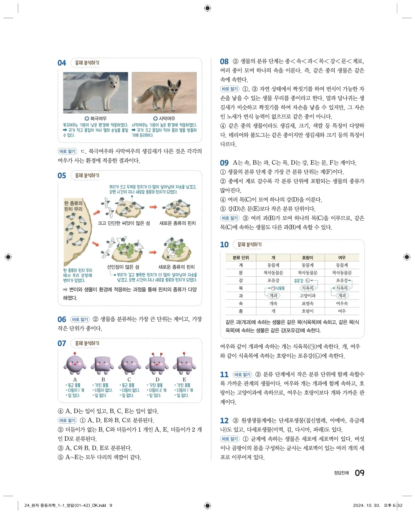 22개정완자중등과학1답지 9페이지