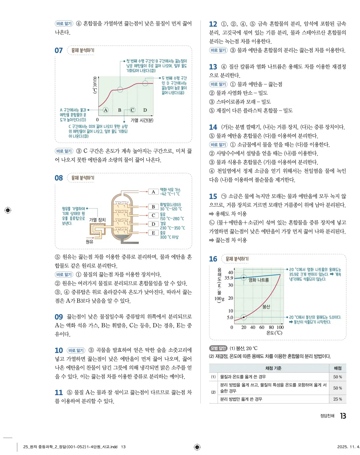 22개정완자중등과학2답지 13페이지