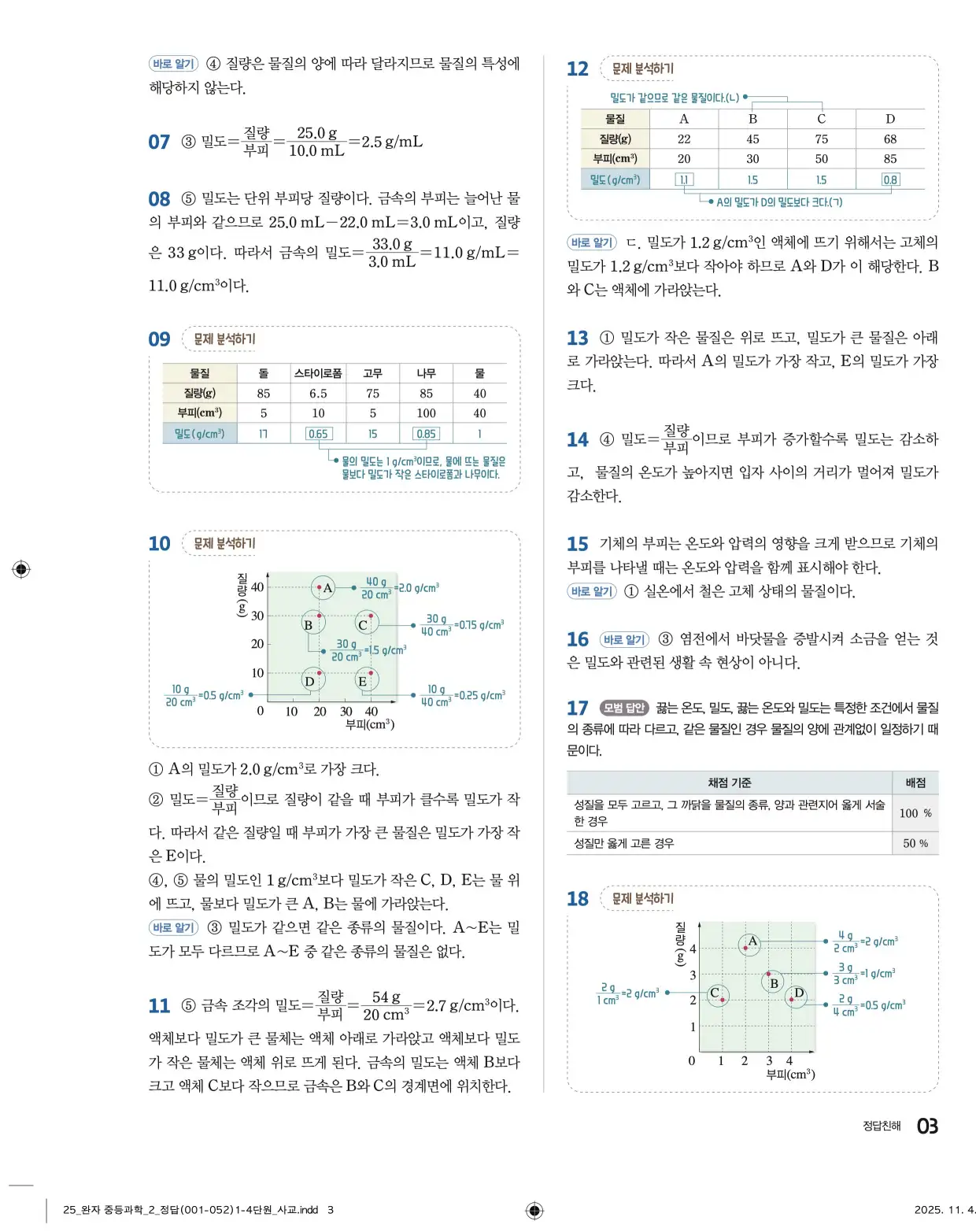 22개정완자중등과학2답지 3페이지
