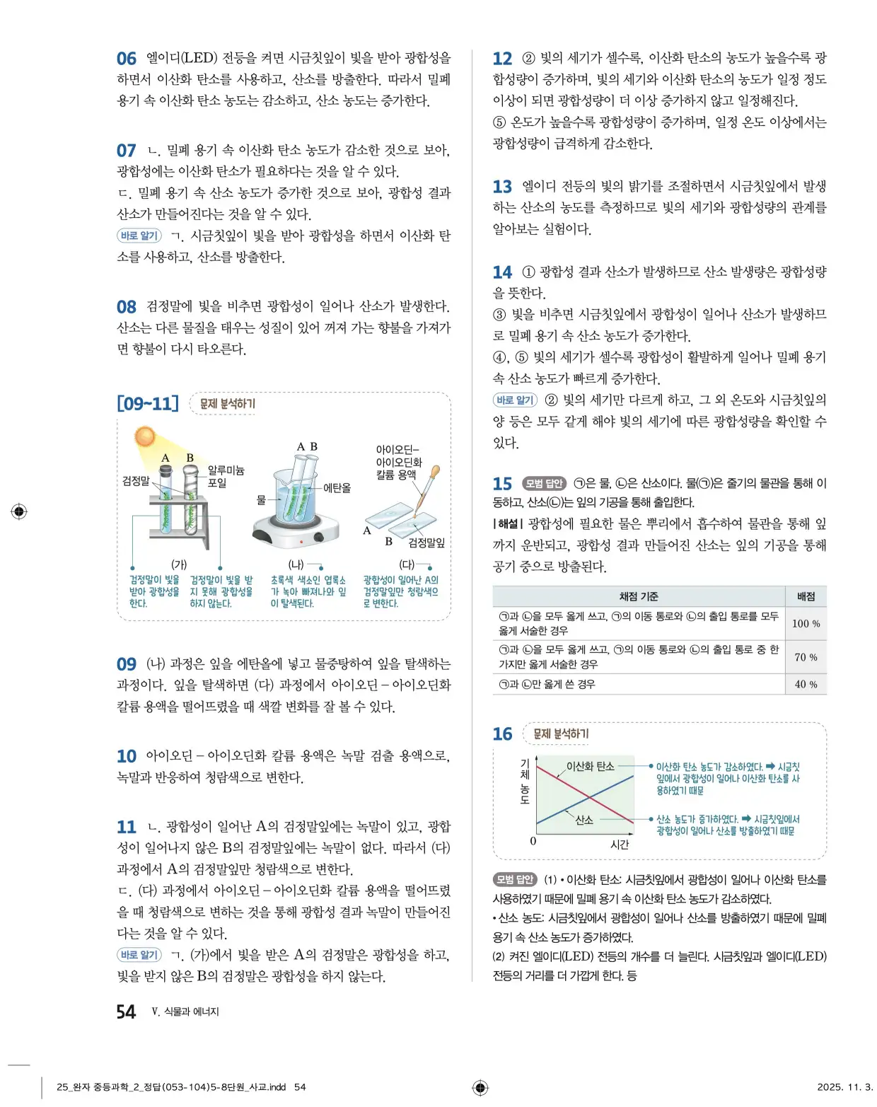22개정완자중등과학2답지 54페이지