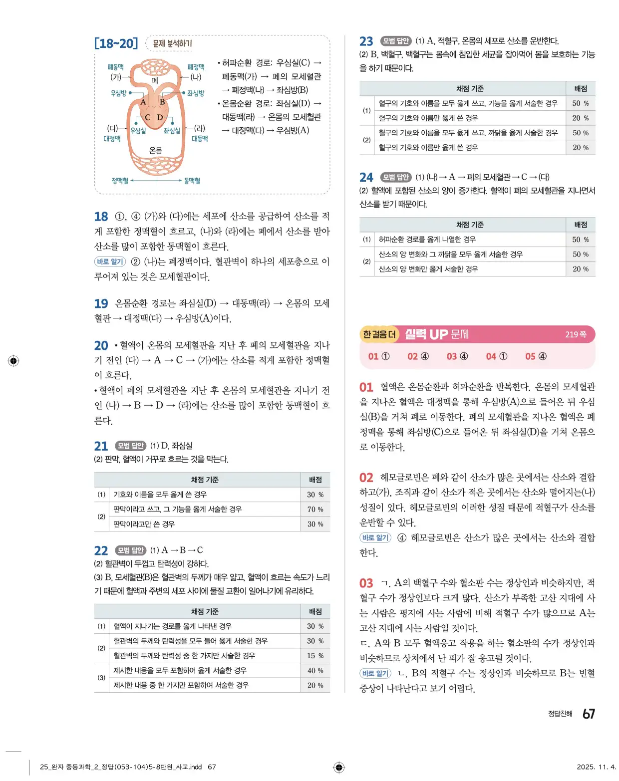 22개정완자중등과학2답지 67페이지