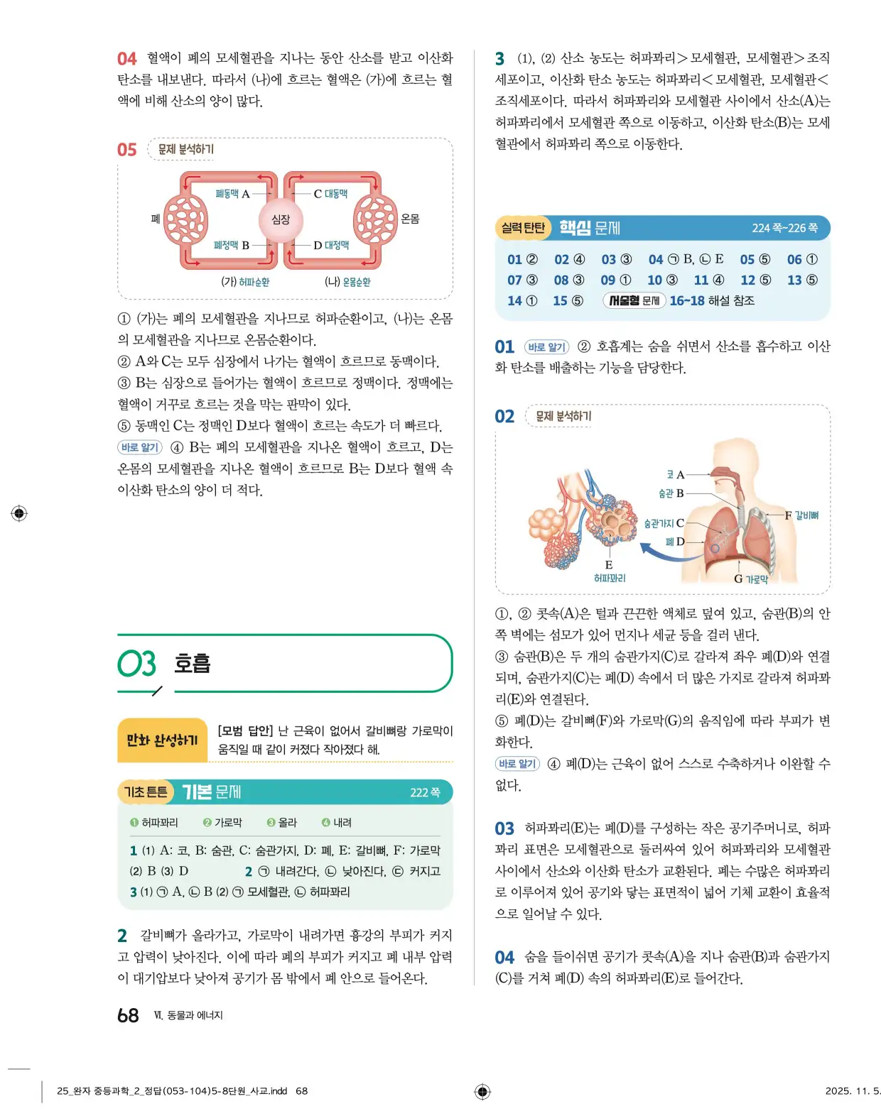 22개정완자중등과학2답지 68페이지