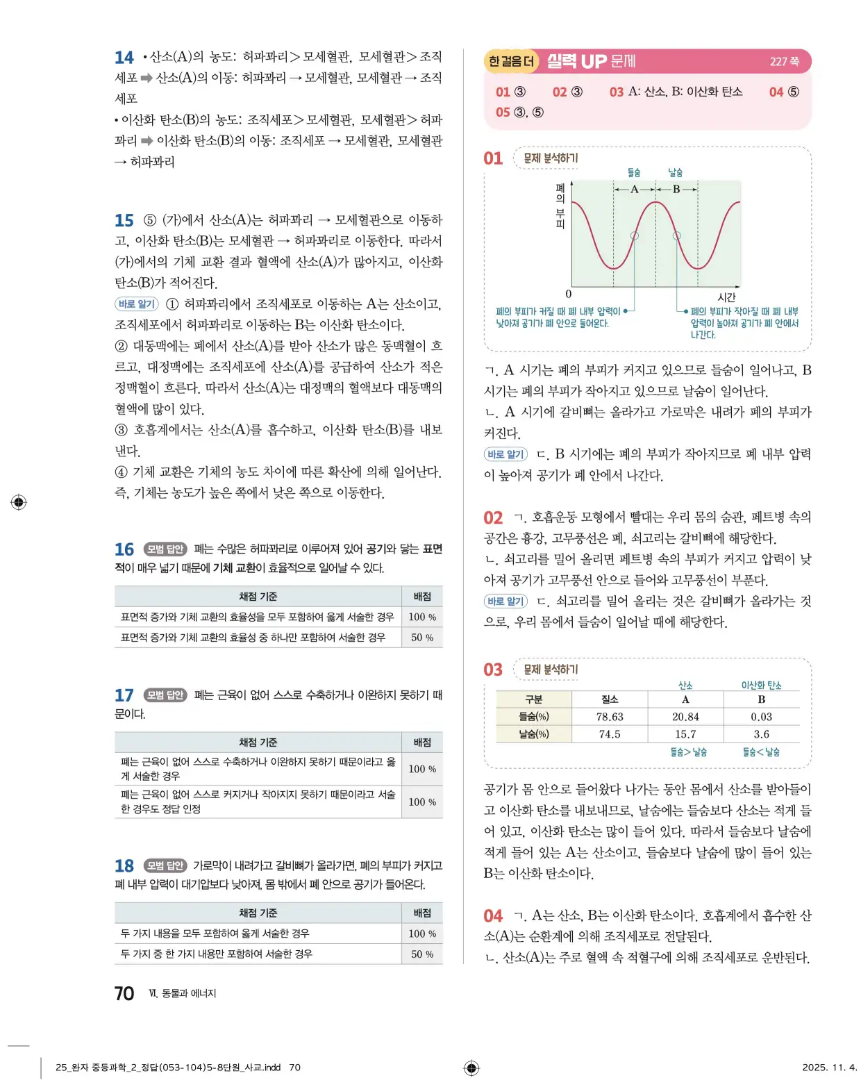 22개정완자중등과학2답지 70페이지