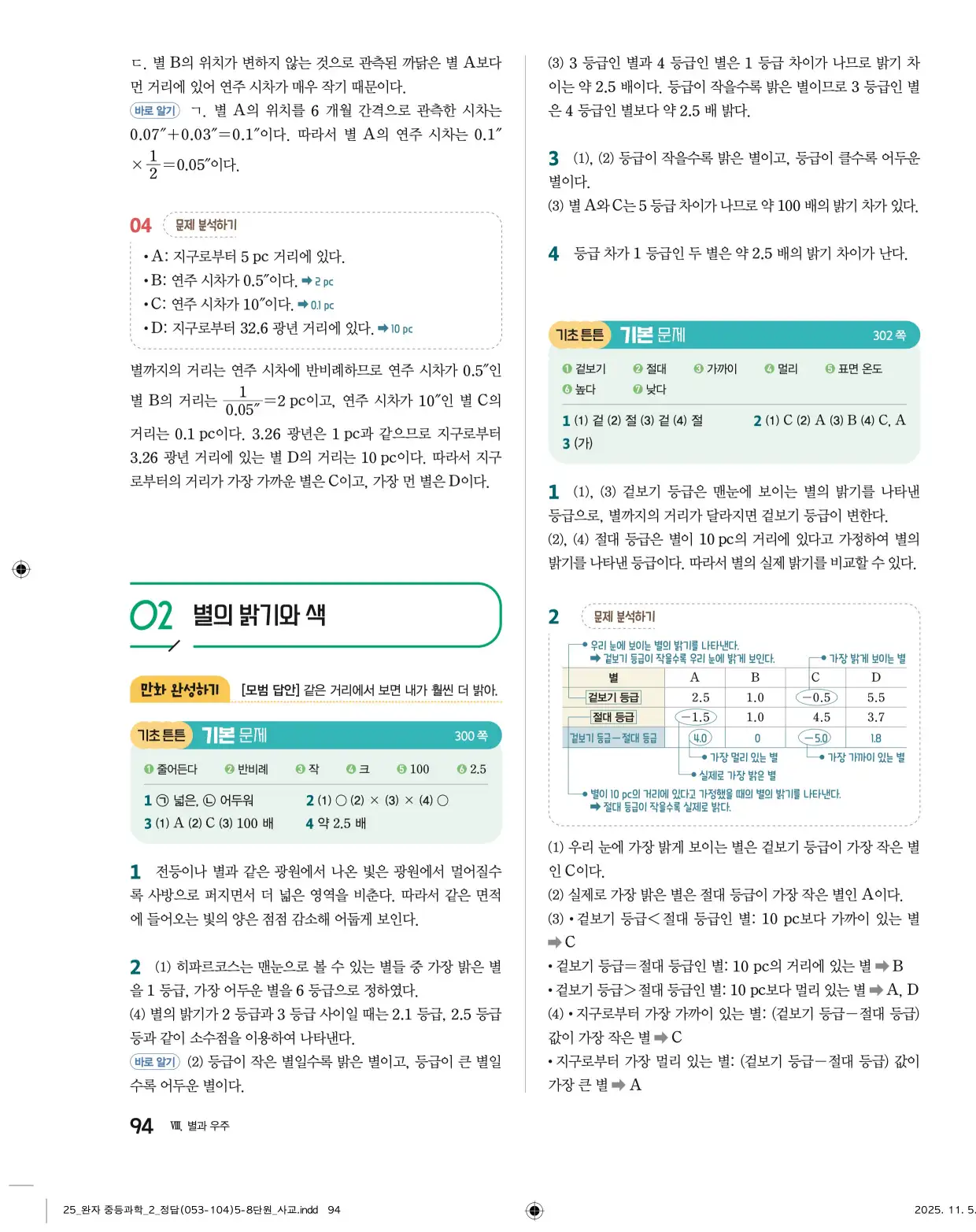 22개정완자중등과학2답지 94페이지