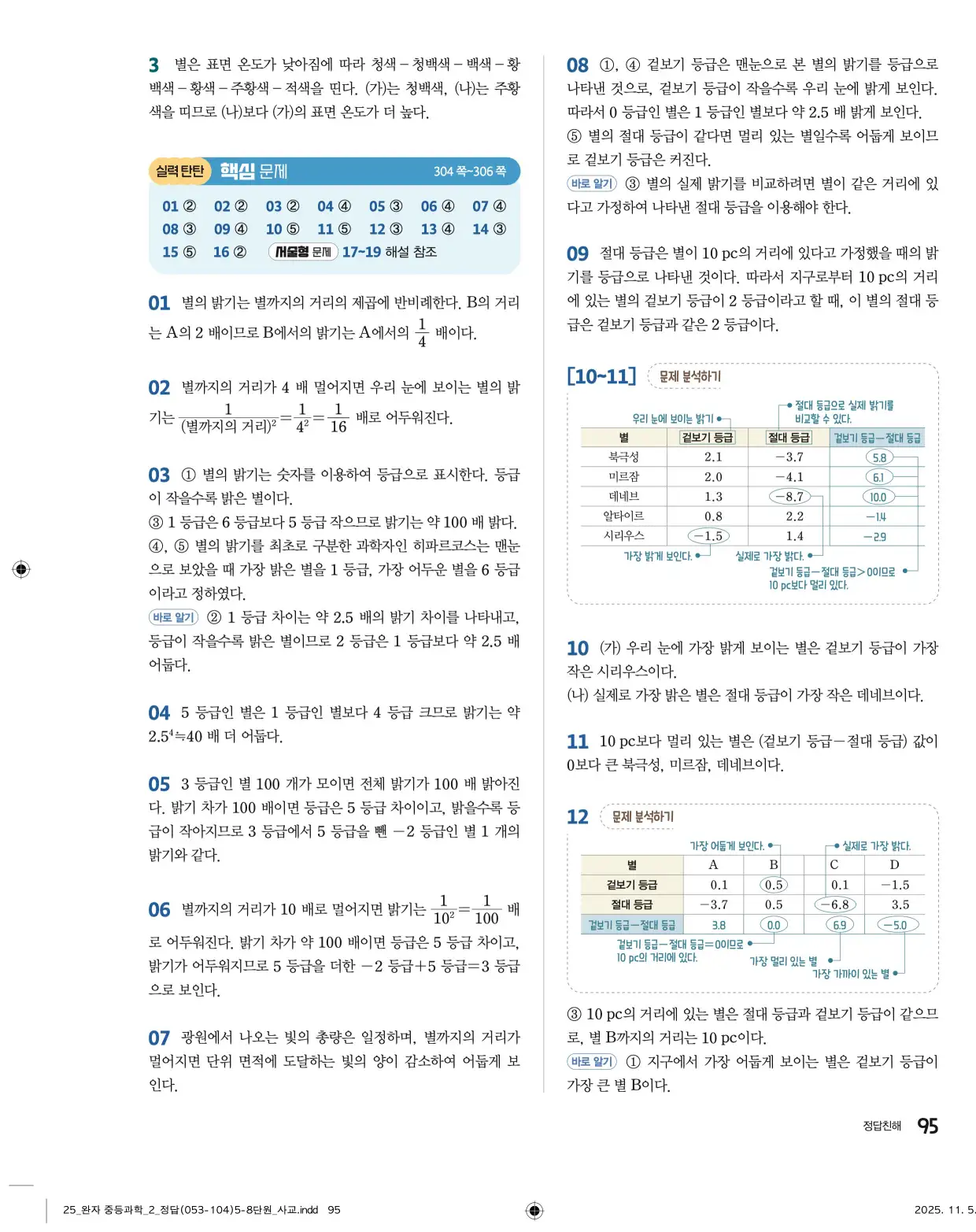 22개정완자중등과학2답지 95페이지