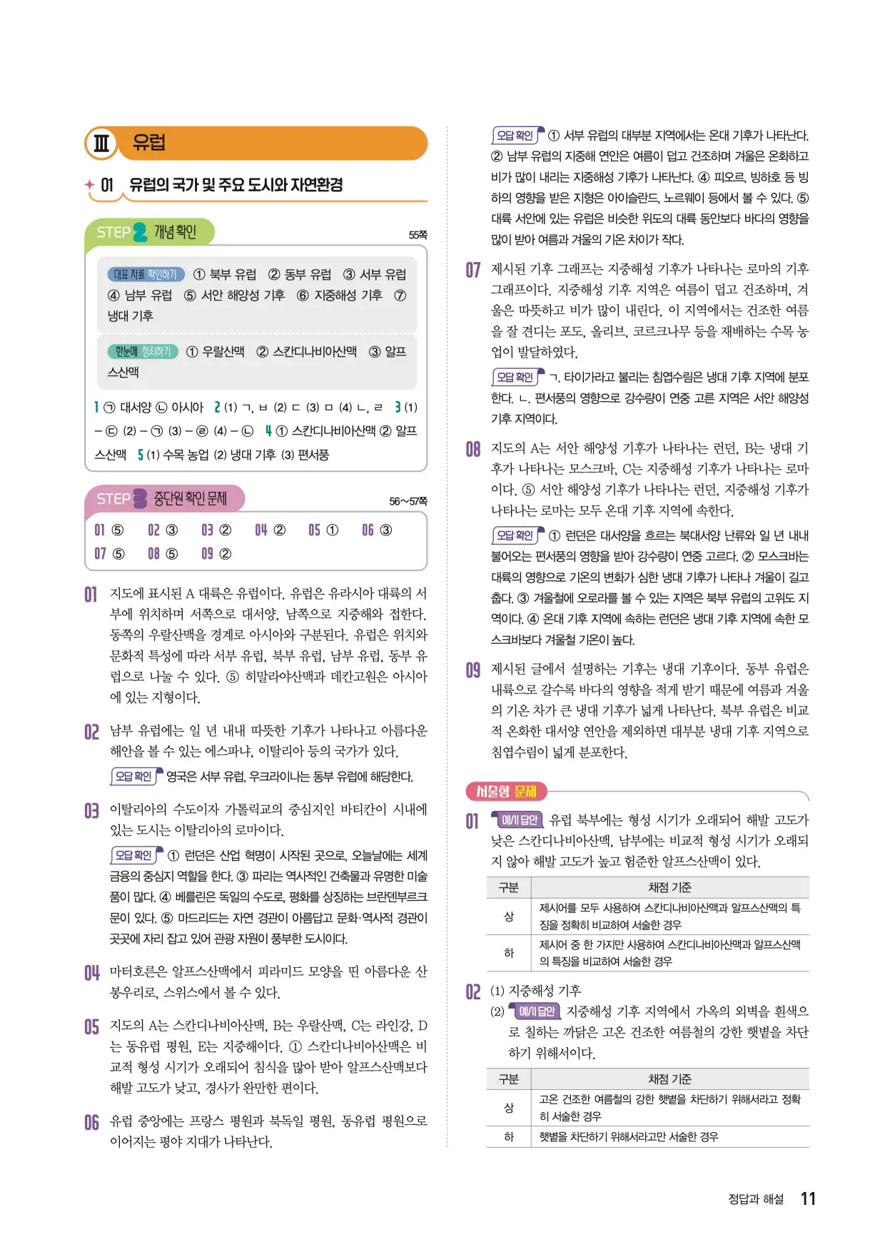 22개정한끝중학사회1-1답지 11페이지