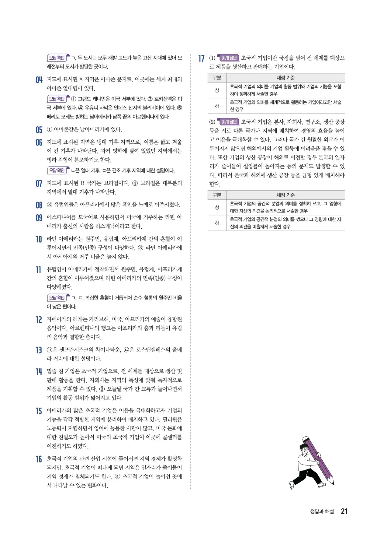 22개정한끝중학사회1-1답지 21페이지