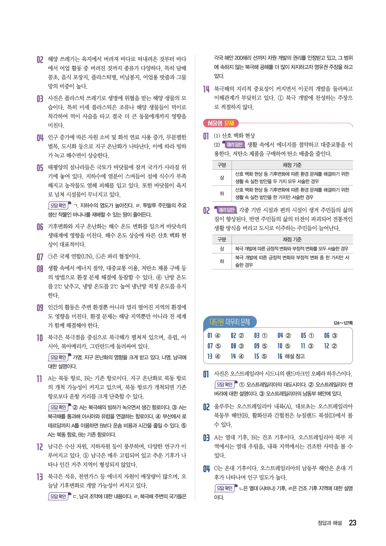 22개정한끝중학사회1-1답지 23페이지