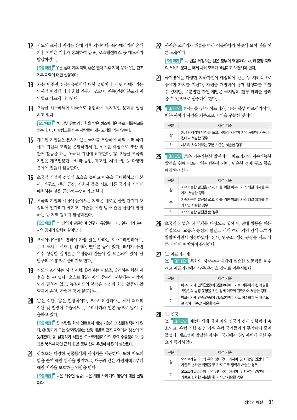 22개정한끝중학사회1-1답지 31페이지