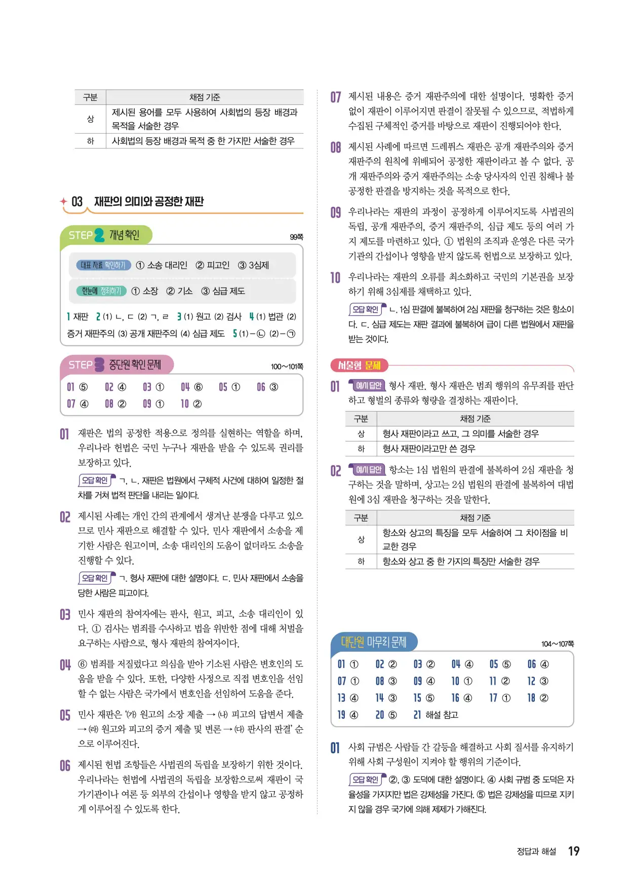 22개정한끝중학사회1-2답지 19페이지