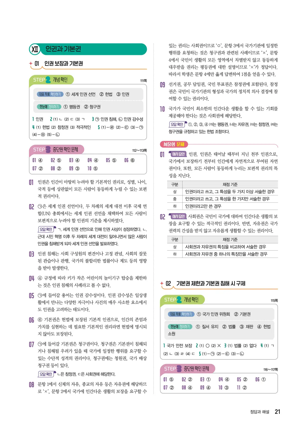 22개정한끝중학사회1-2답지 21페이지