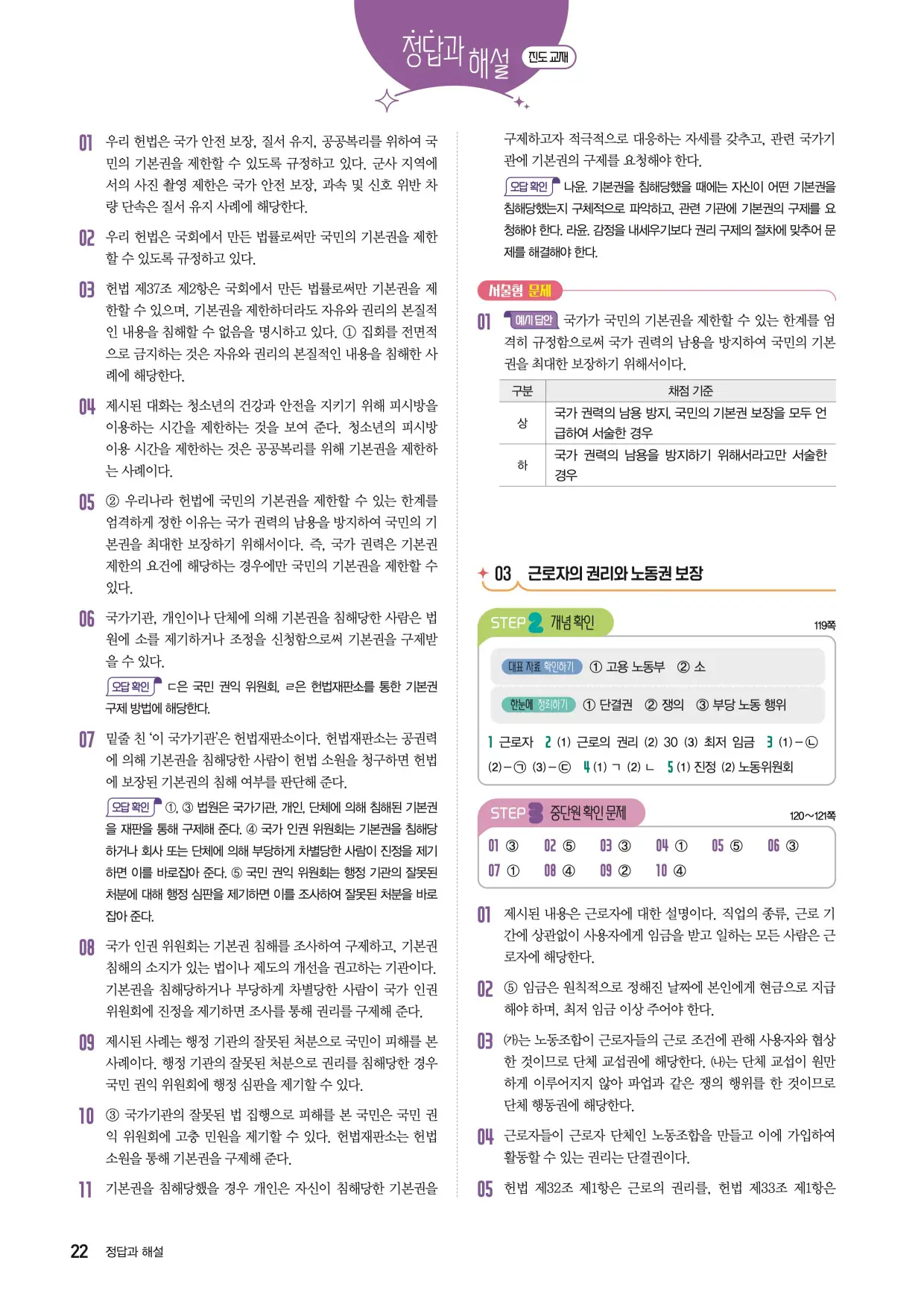 22개정한끝중학사회1-2답지 22페이지