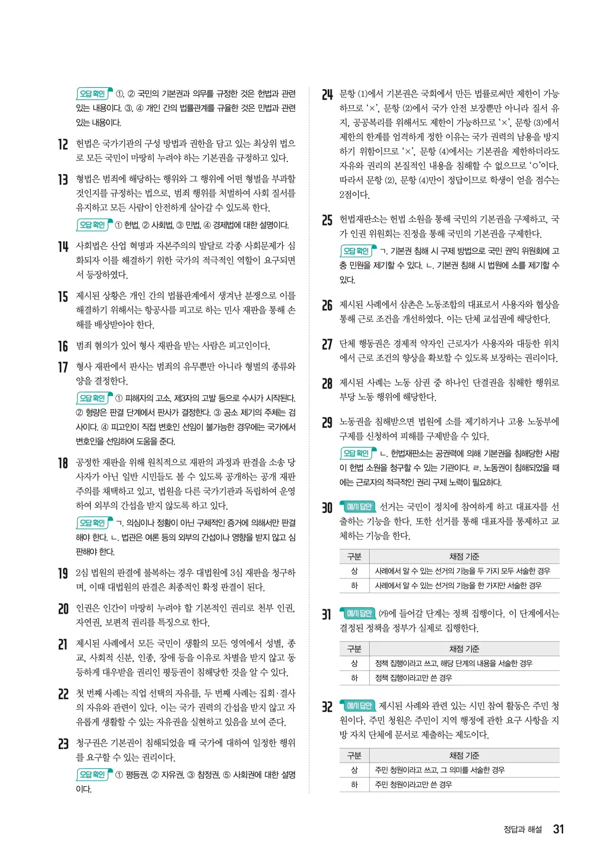 22개정한끝중학사회1-2답지 31페이지