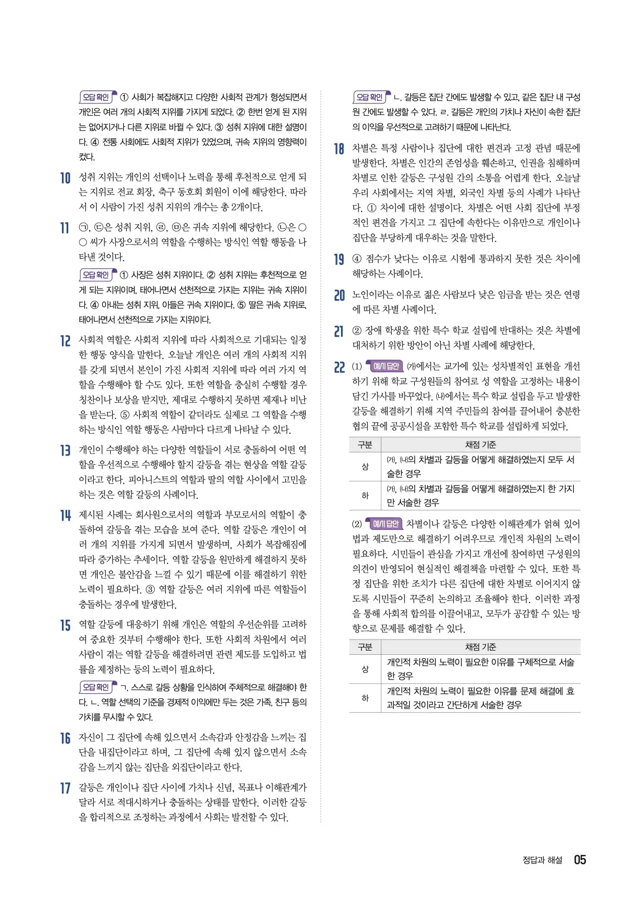 22개정한끝중학사회1-2답지 5페이지