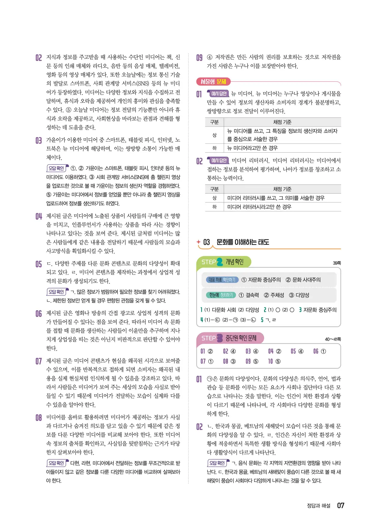 22개정한끝중학사회1-2답지 7페이지