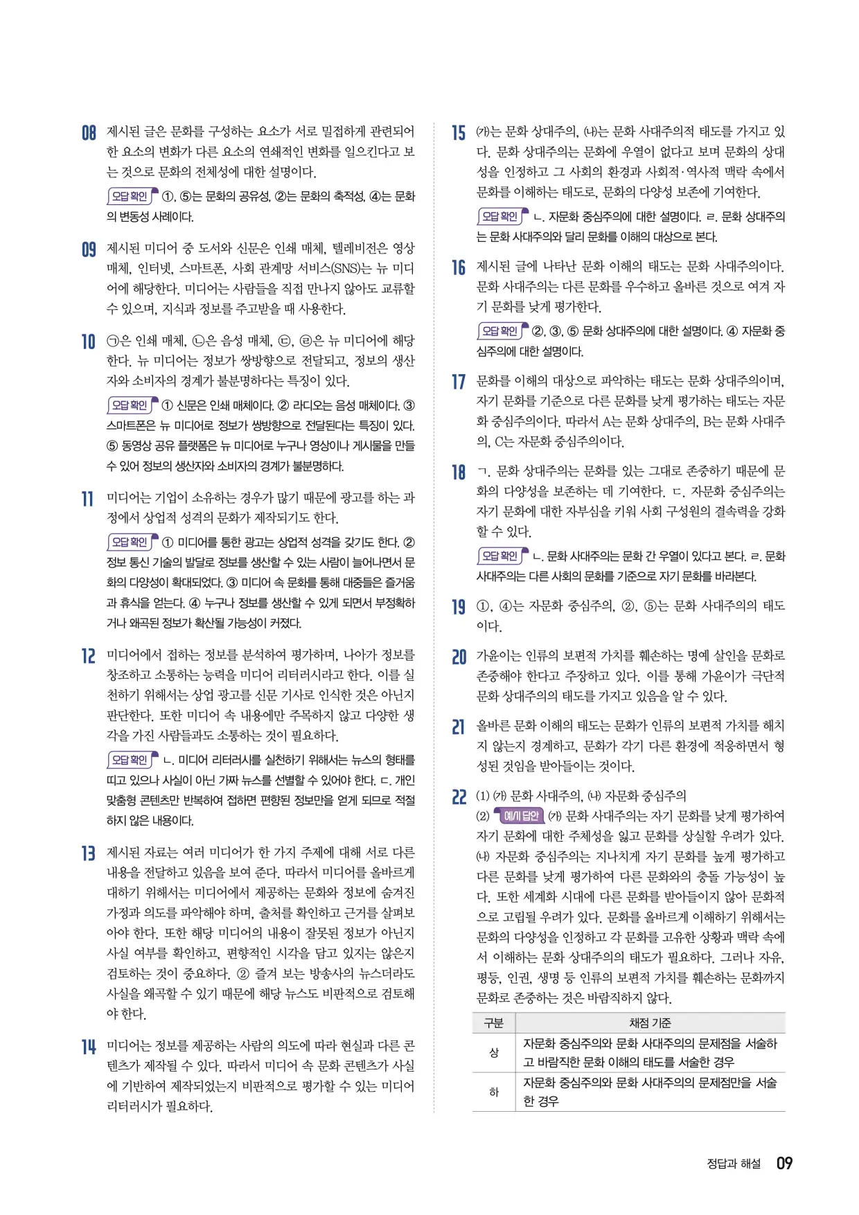 22개정한끝중학사회1-2답지 9페이지