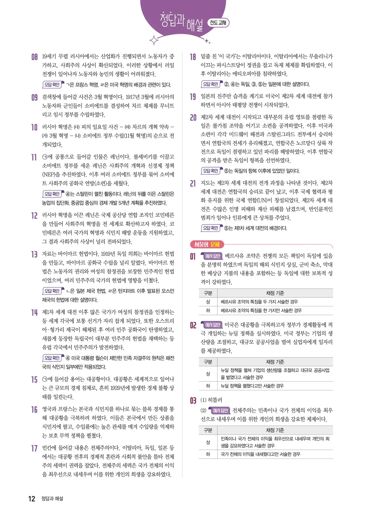 22개정한끝중학역사1-2답지 12페이지