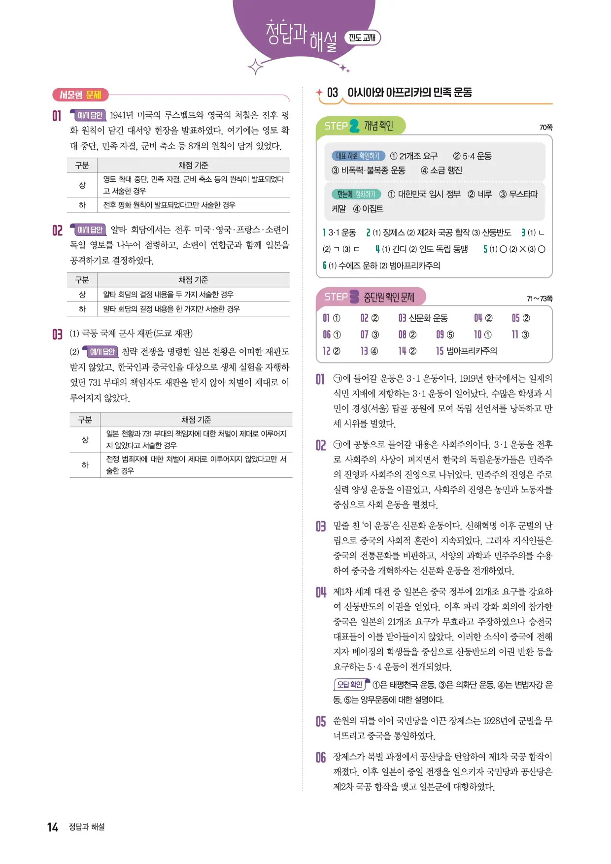 22개정한끝중학역사1-2답지 14페이지
