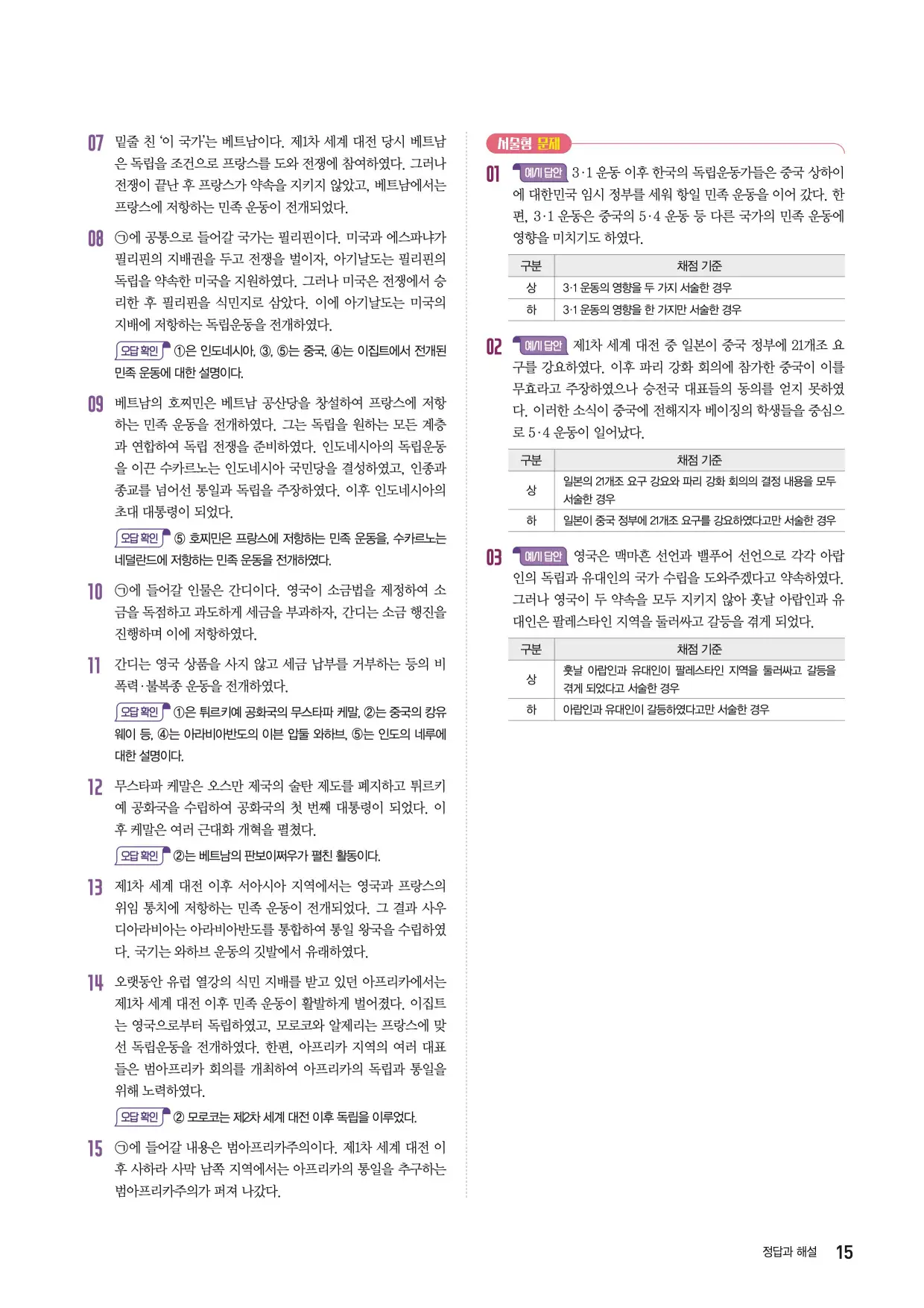 22개정한끝중학역사1-2답지 15페이지