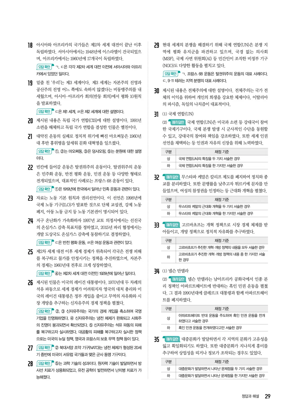 22개정한끝중학역사1-2답지 29페이지