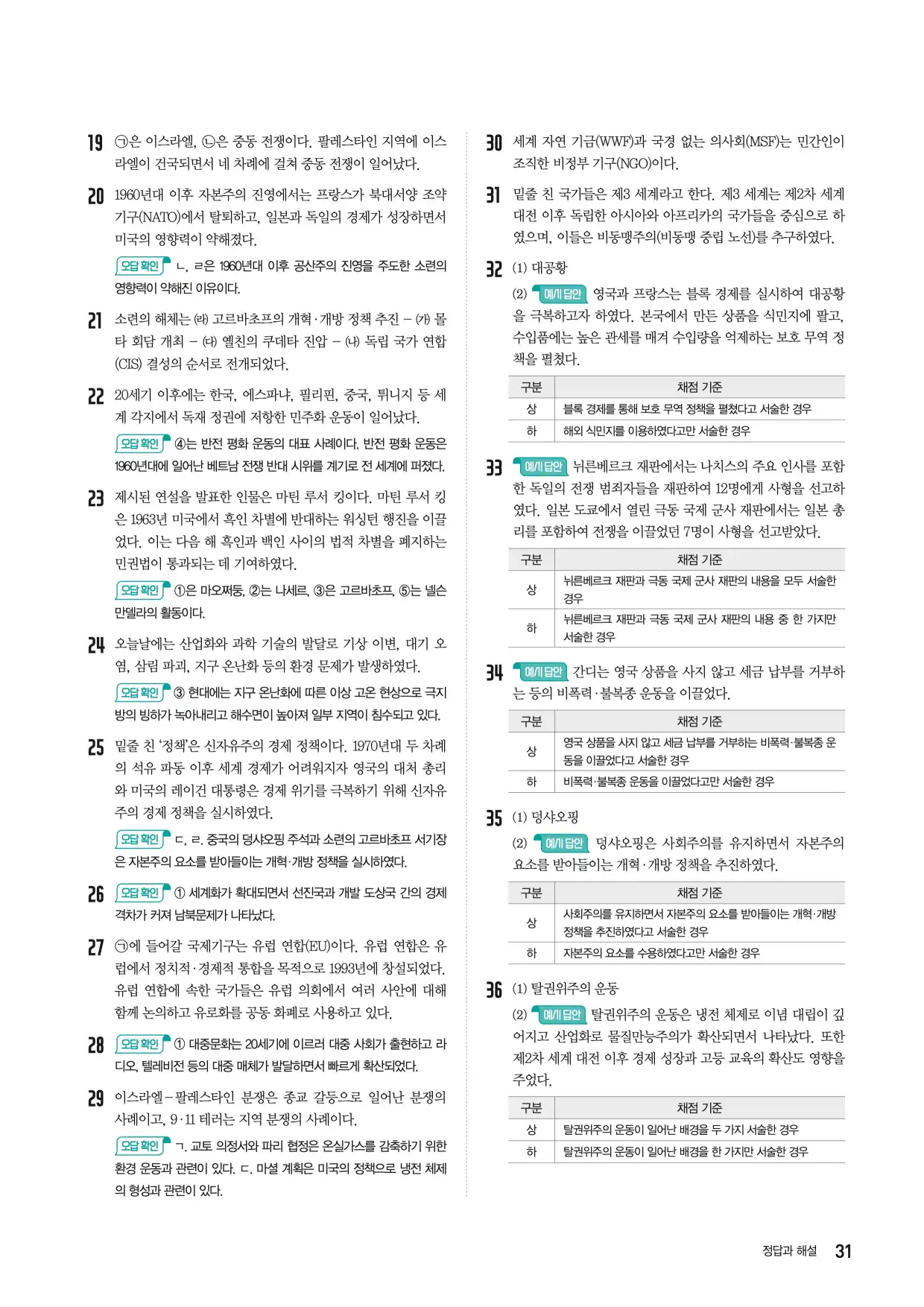 22개정한끝중학역사1-2답지 31페이지