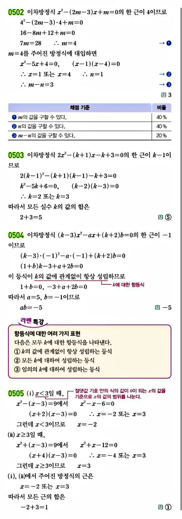 라이트쎈 공통수학1 답지 87