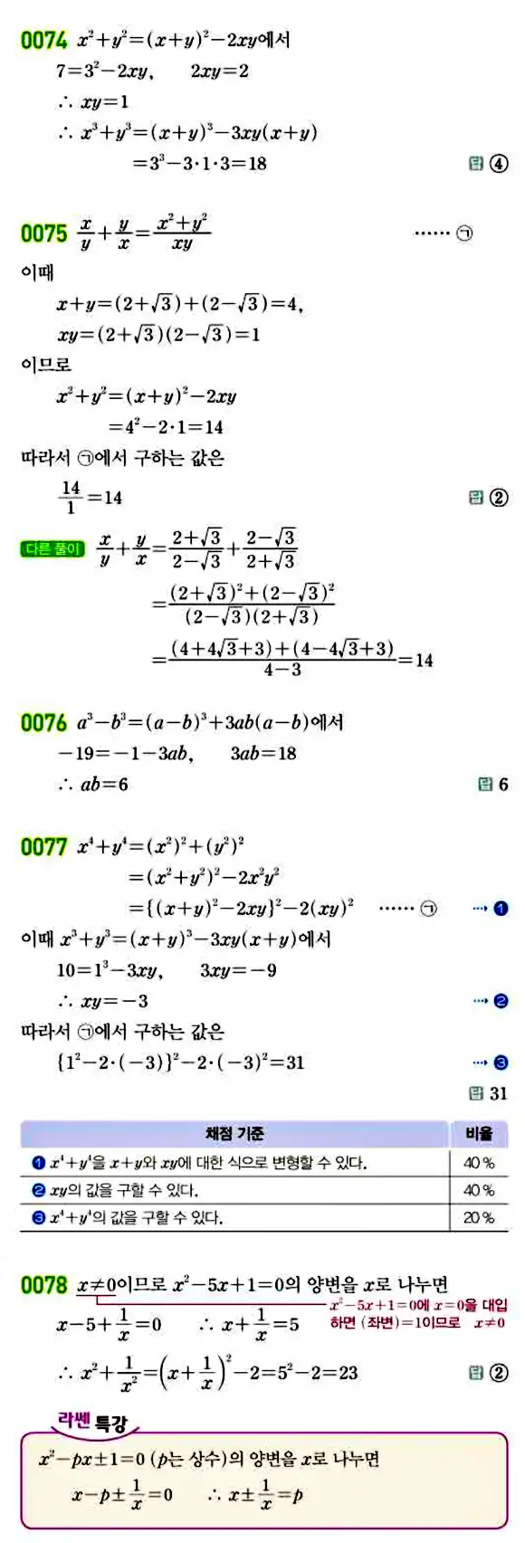 라이트쎈 공통수학1 답지 10